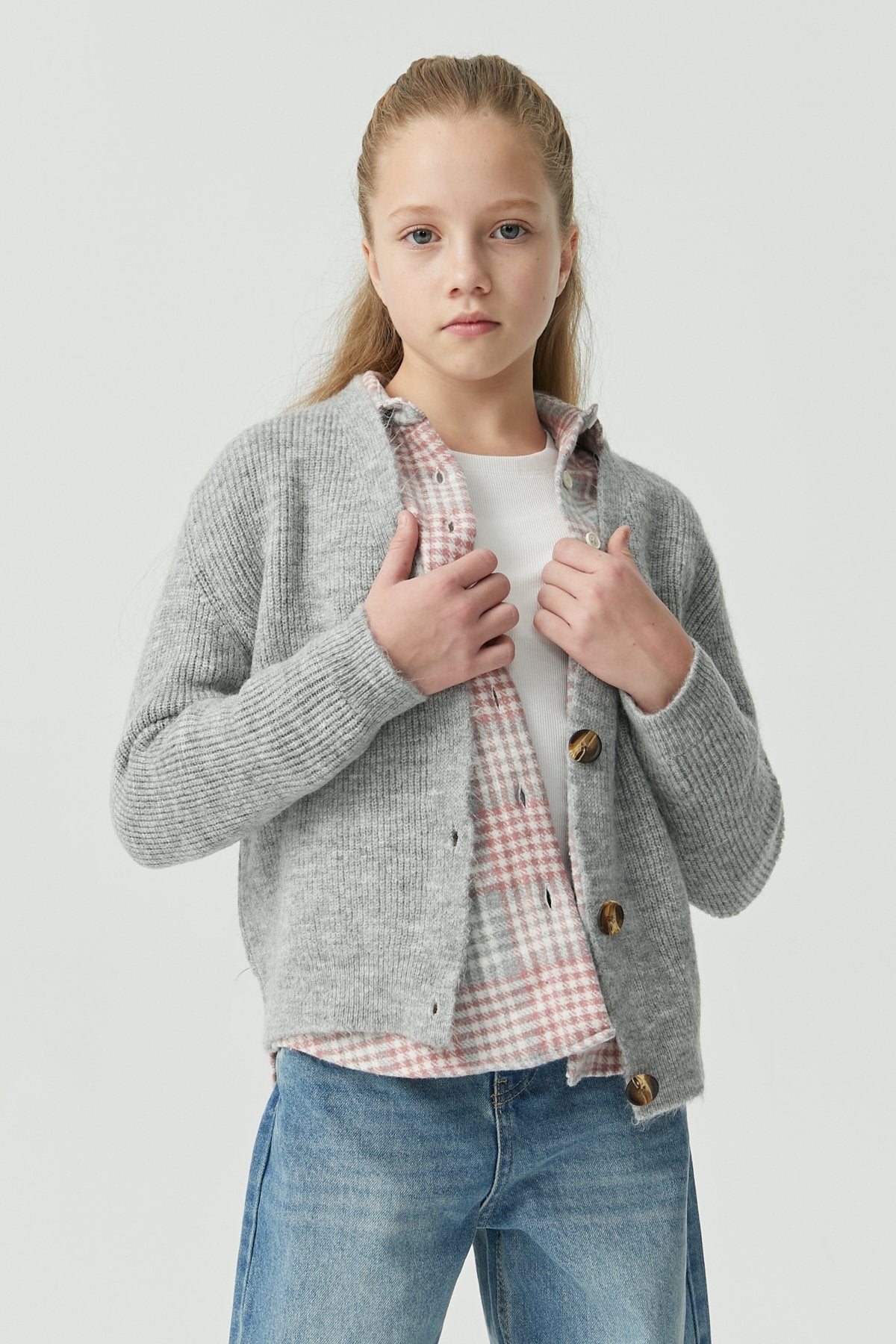 Girl's Buttoned Ribbed Knit Cardigan