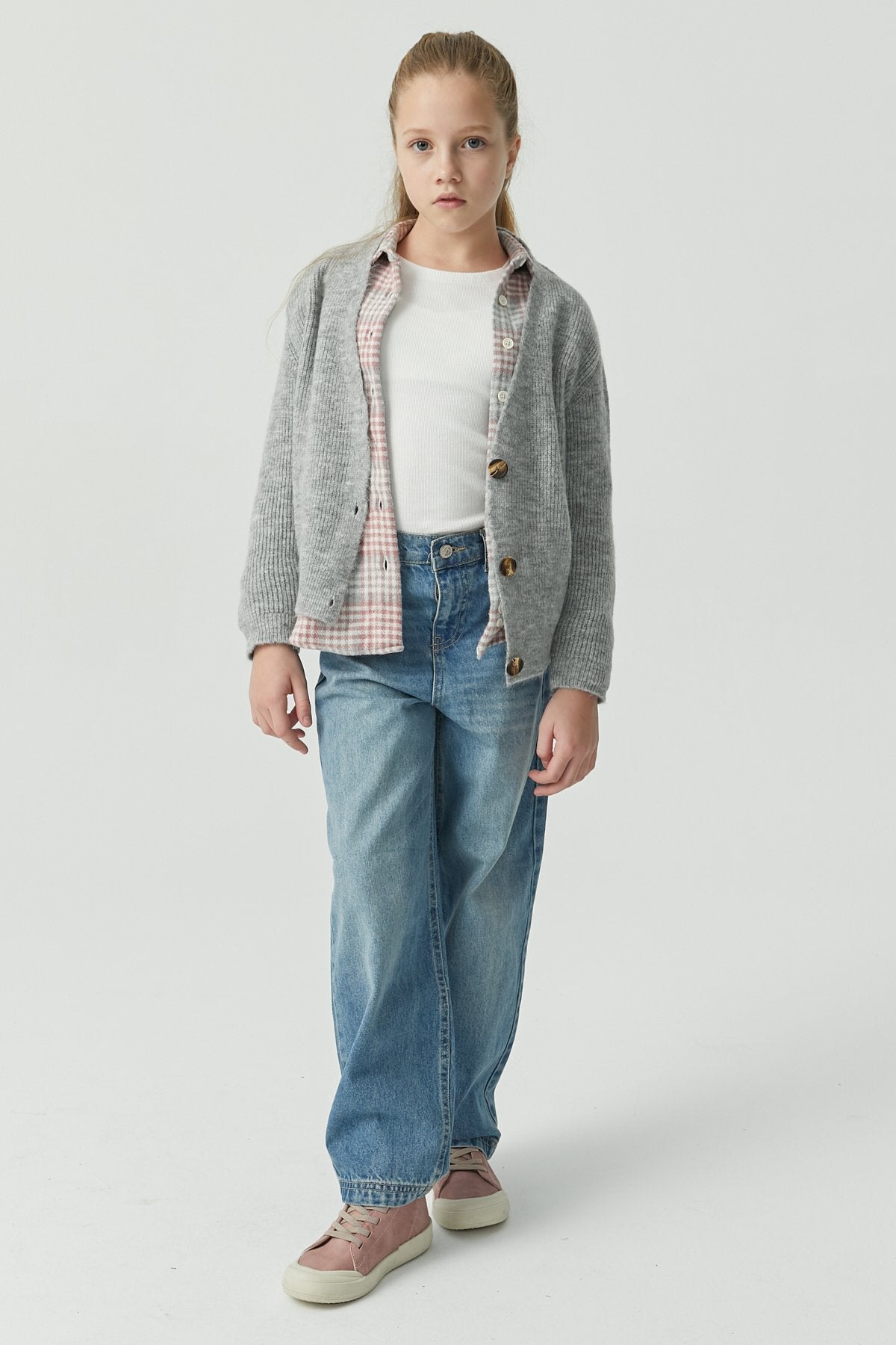 Girl's Buttoned Ribbed Knit Cardigan