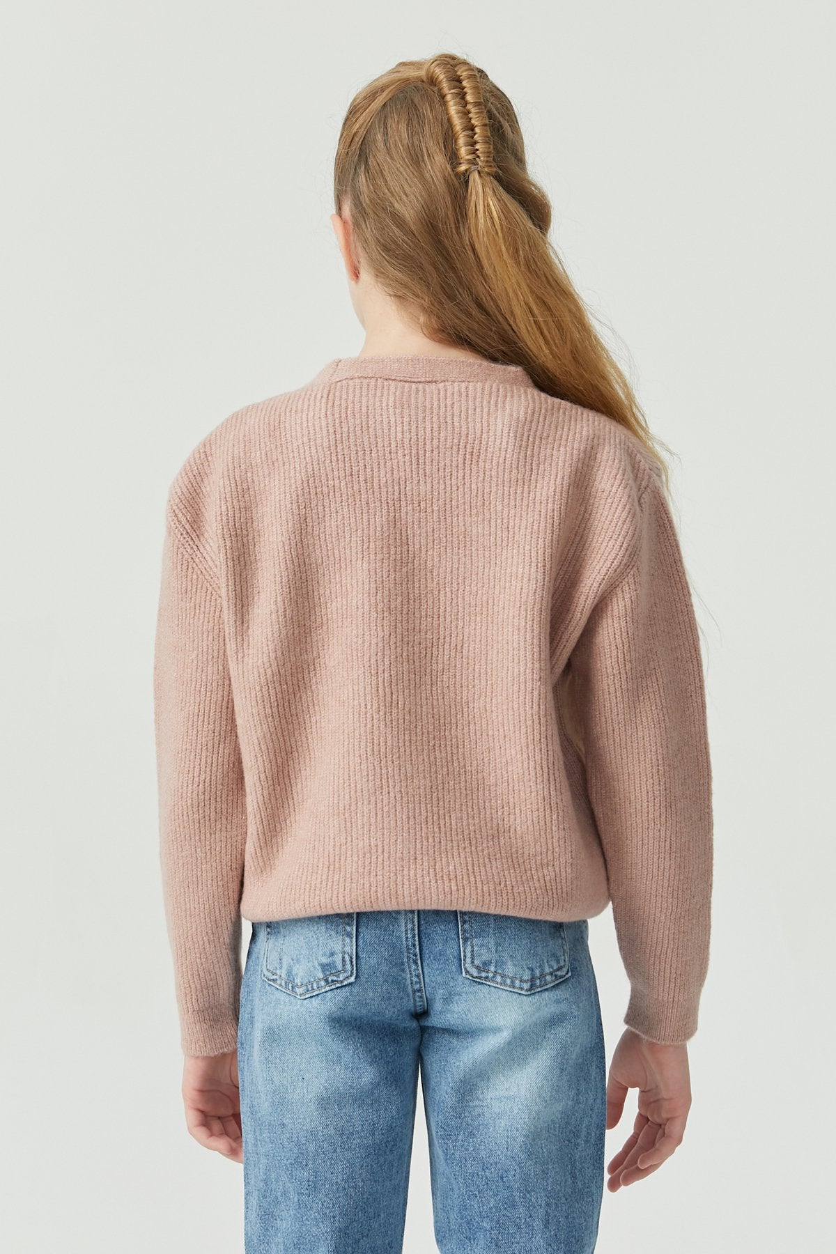 Girl's Buttoned Ribbed Knit Cardigan