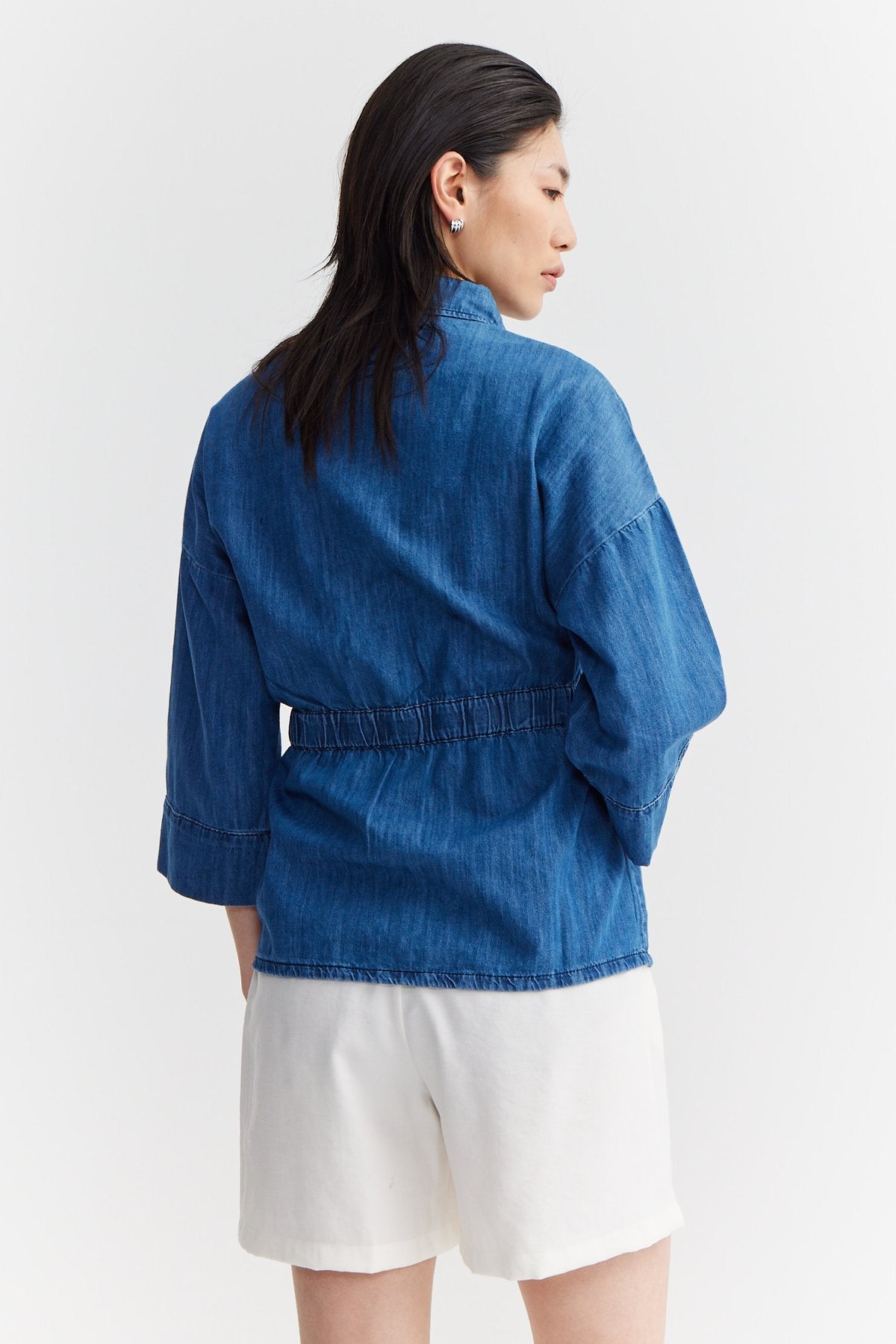Women's Pocketed Tied Waist Denim Shirt