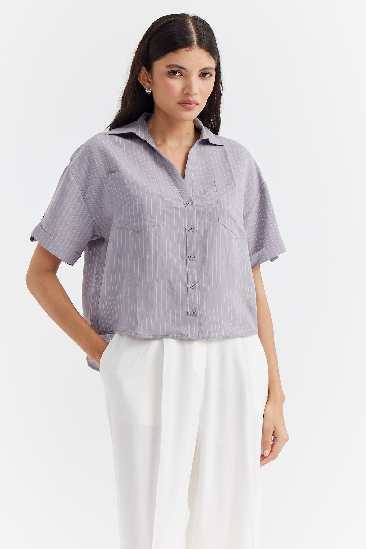 Women's Striped Shirt with Pocket Detail