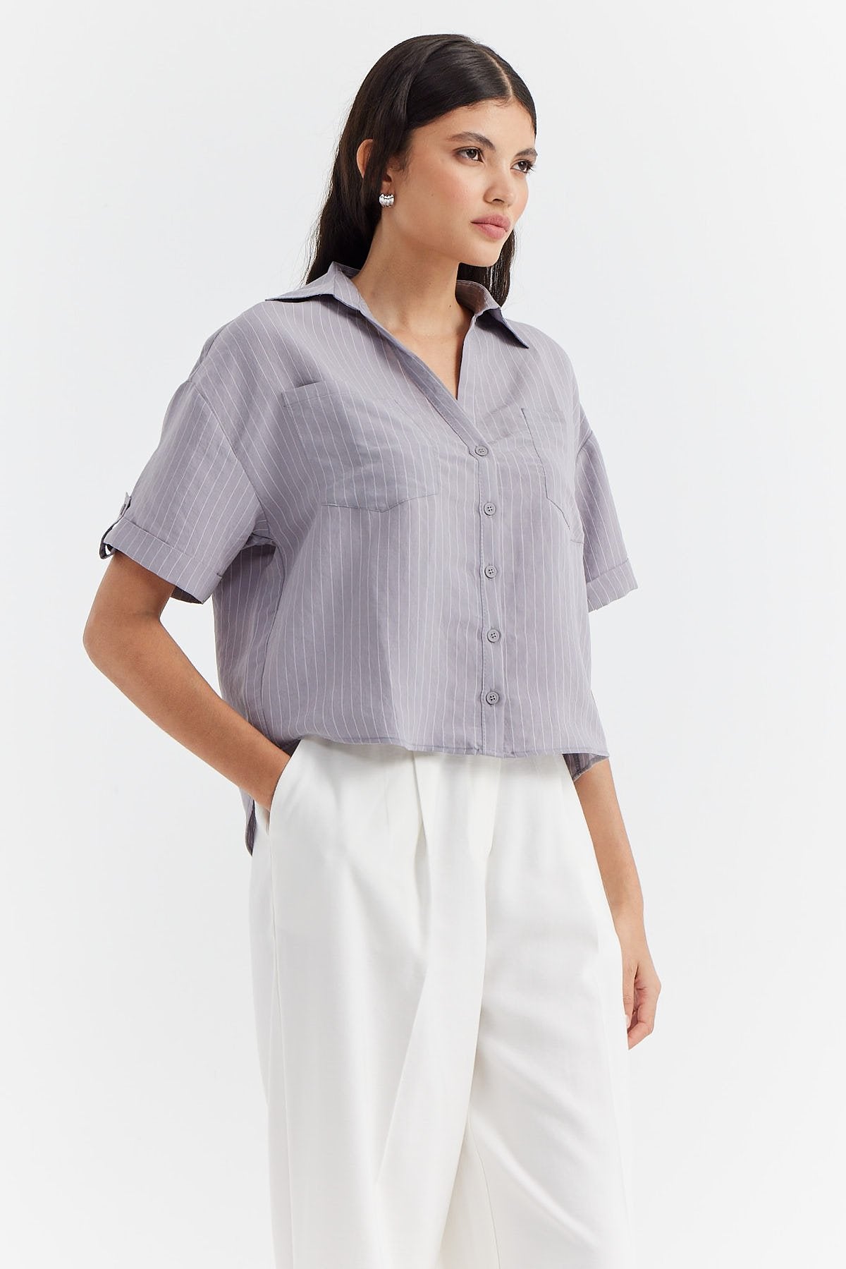 Women's Striped Shirt with Pocket Detail