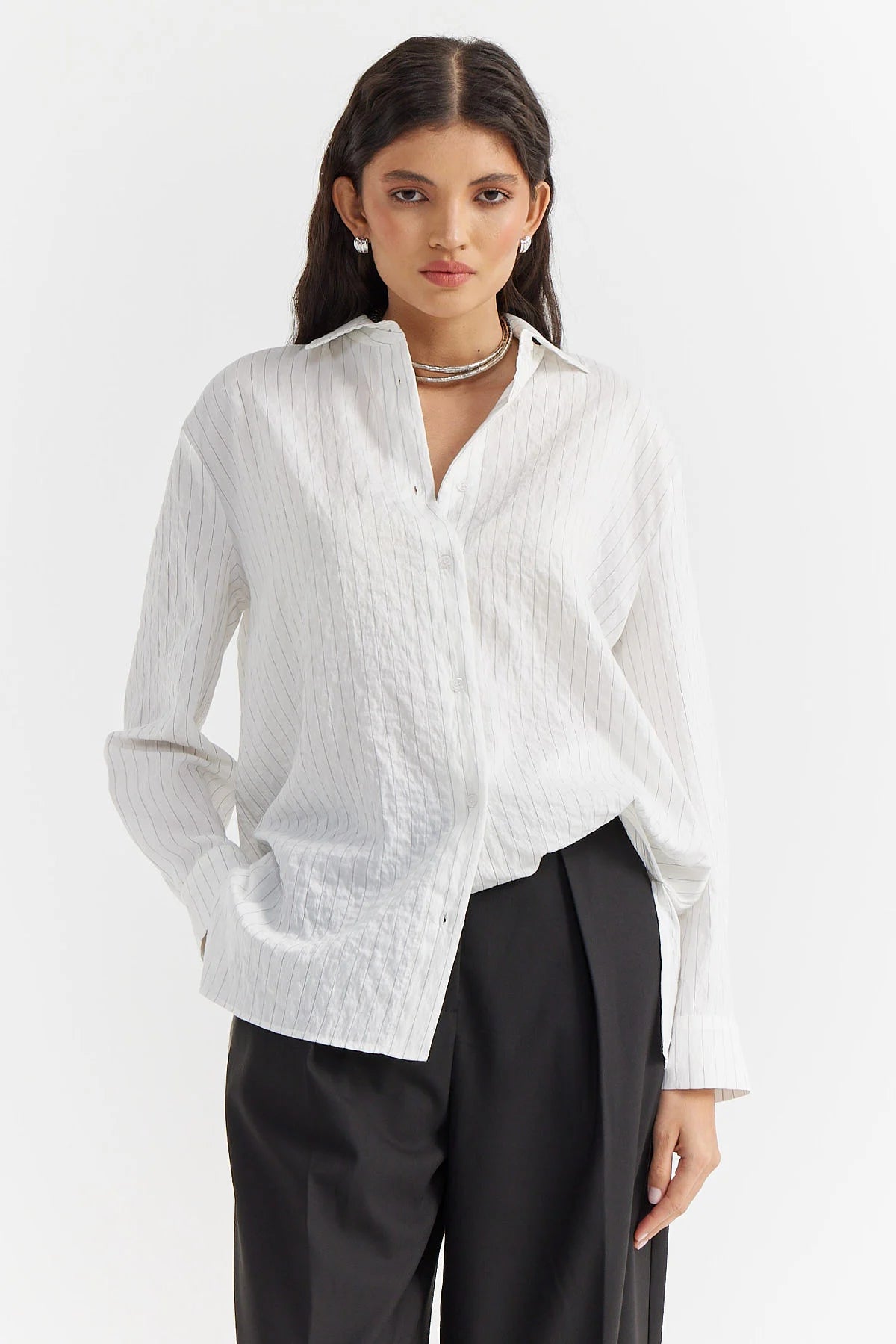 Kadın Çizgili Oversize Gömlek