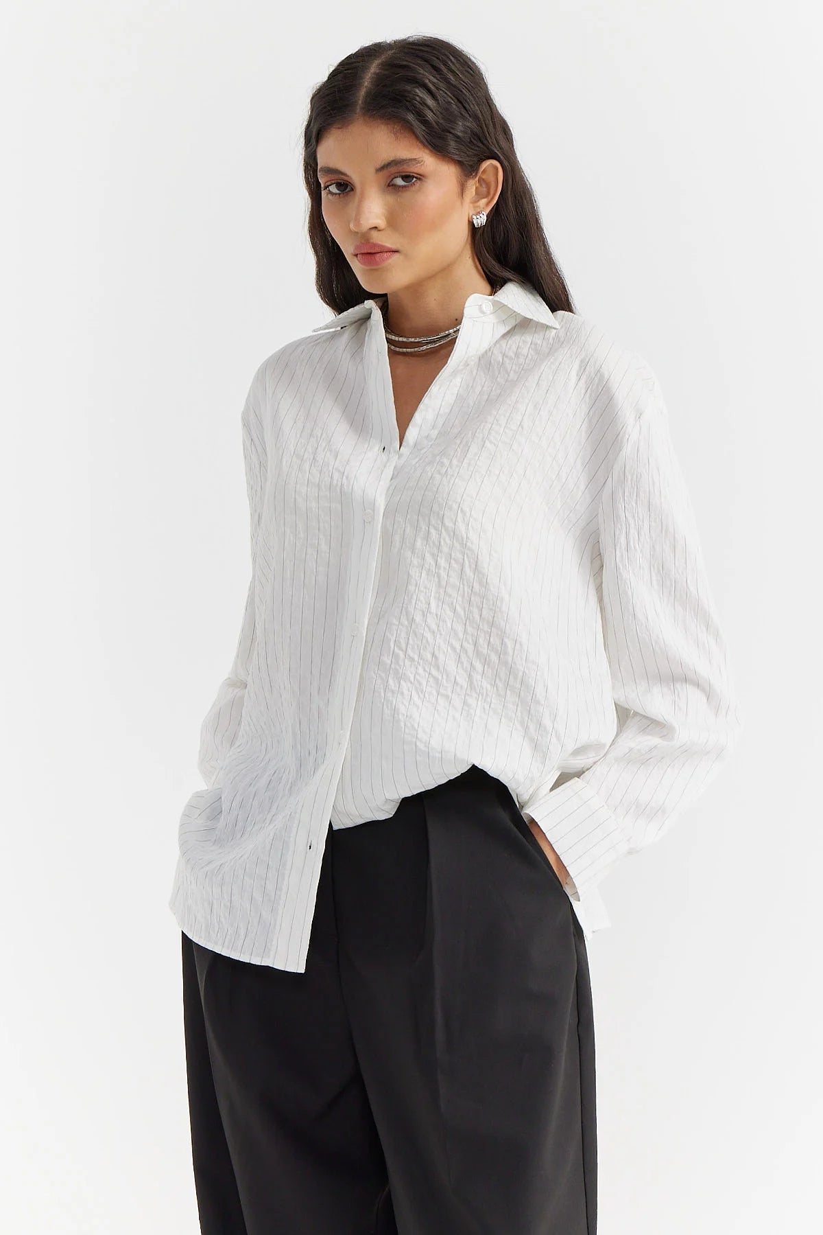 Kadın Çizgili Oversize Gömlek