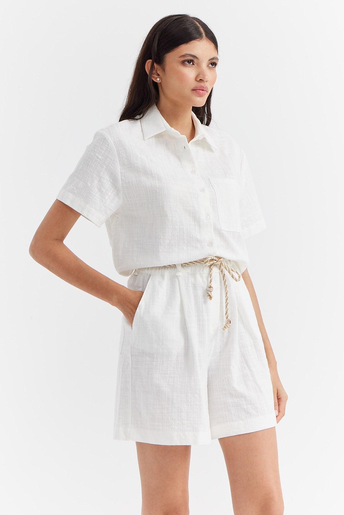 Women's Textured Shirt with Pocket Detail