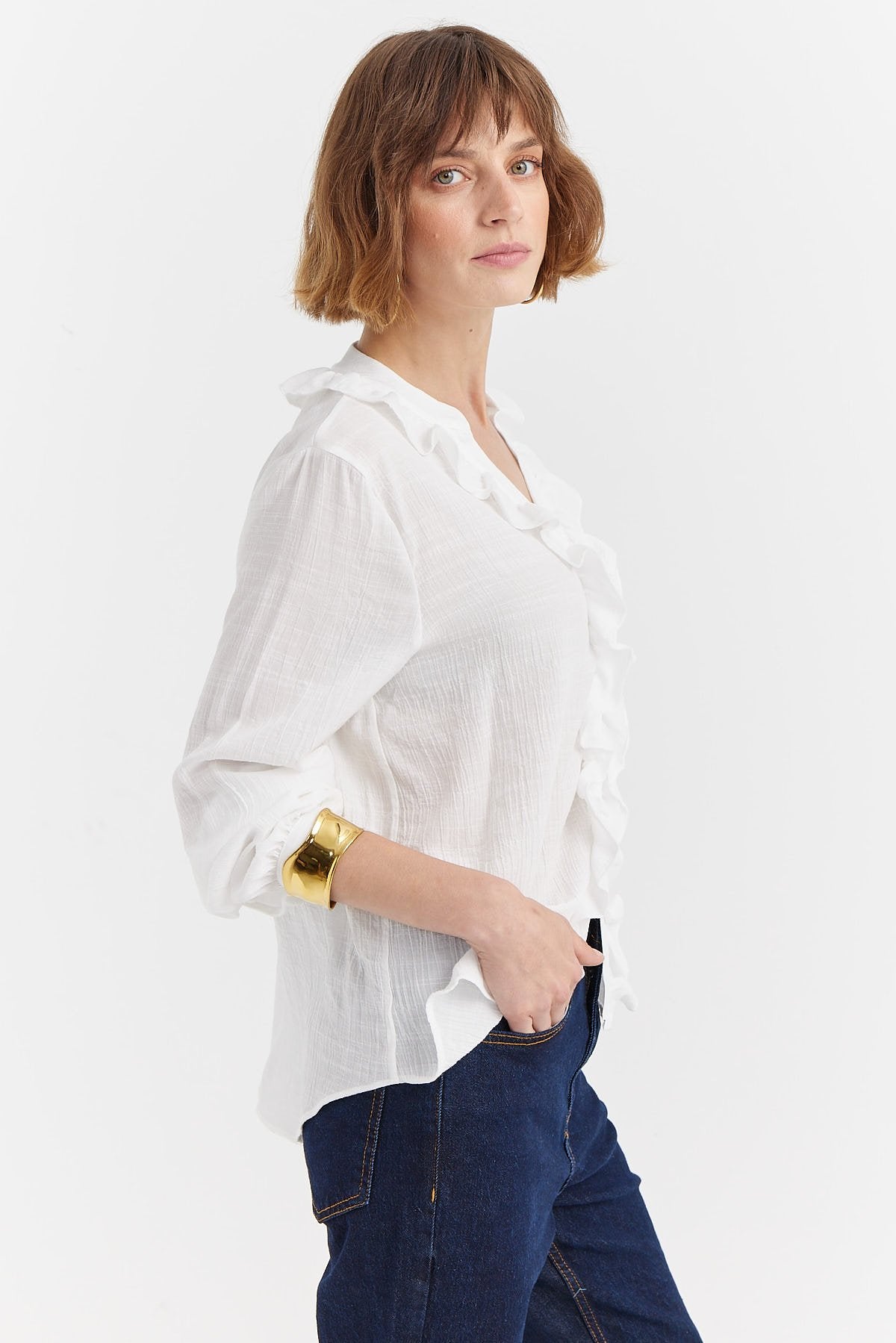 Women's Ruffle Detailed Collar Shirt