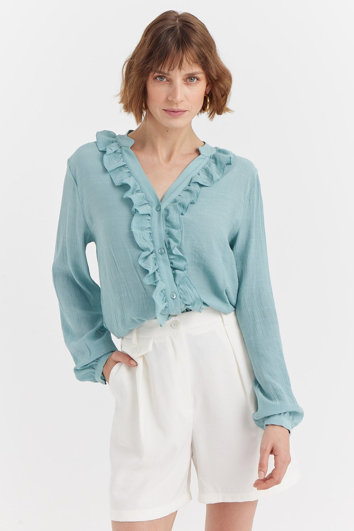 Women's Ruffle Detailed Collar Shirt