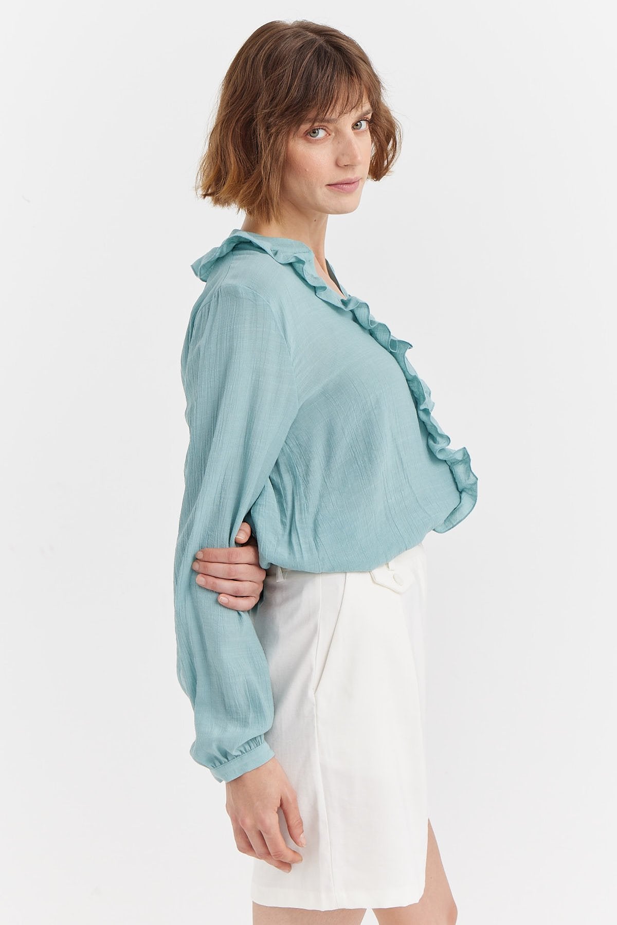 Women's Ruffle Detailed Collar Shirt