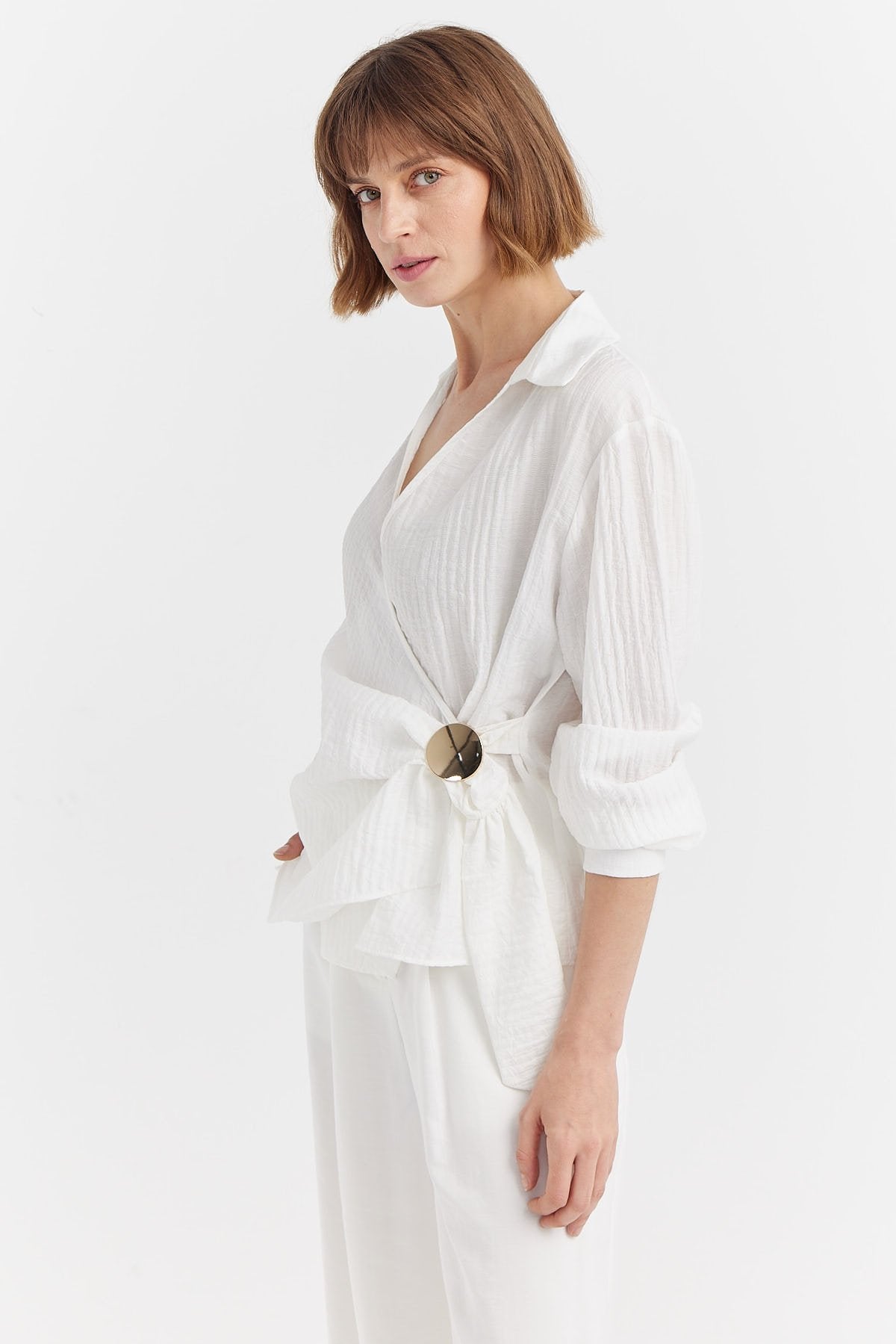 Women's Double-Breasted Side Buckle Blouse