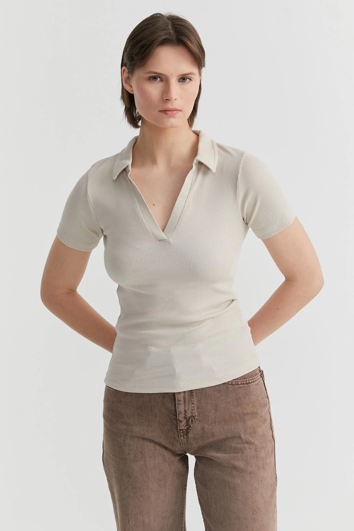 Kadın Basic Polo Yaka T-shirt