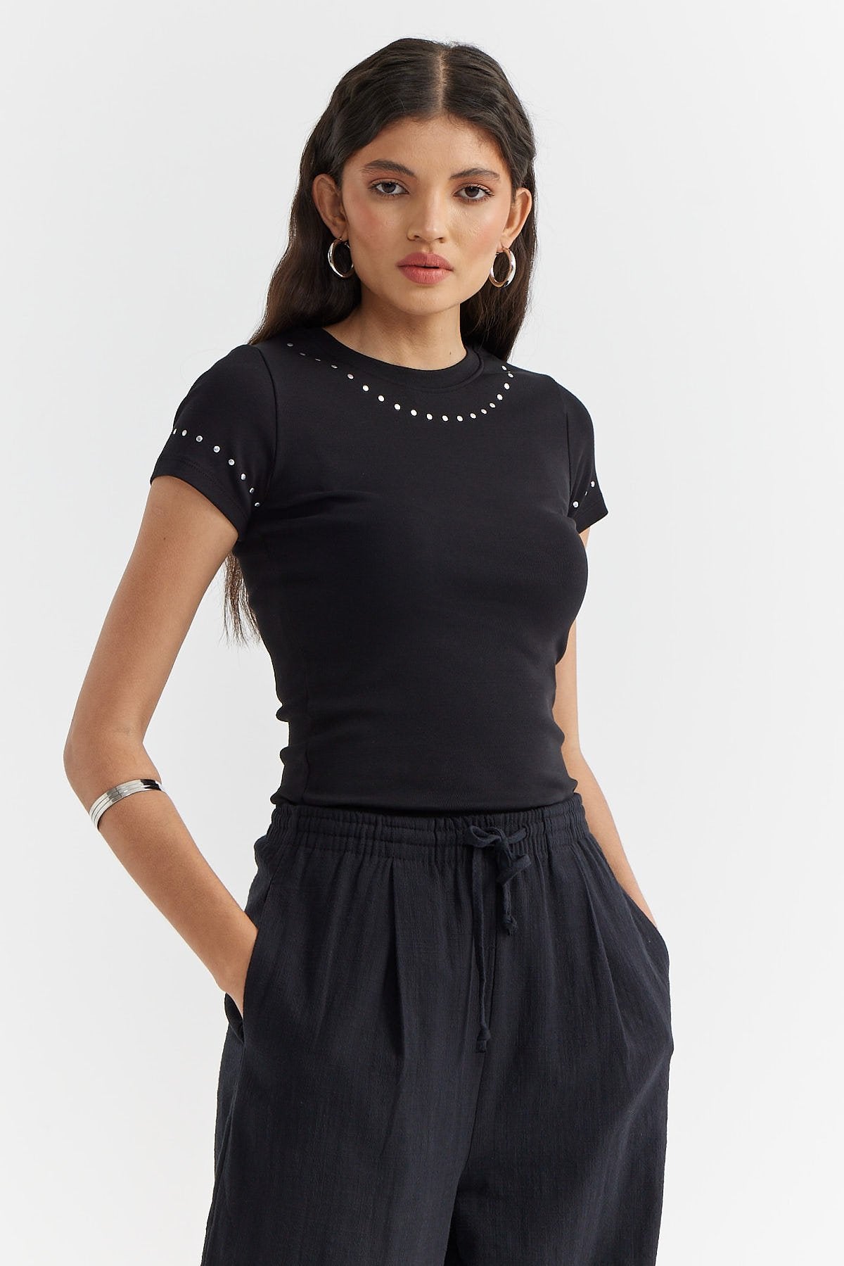 Women's Collar and Sleeve Stone Printed Blouse