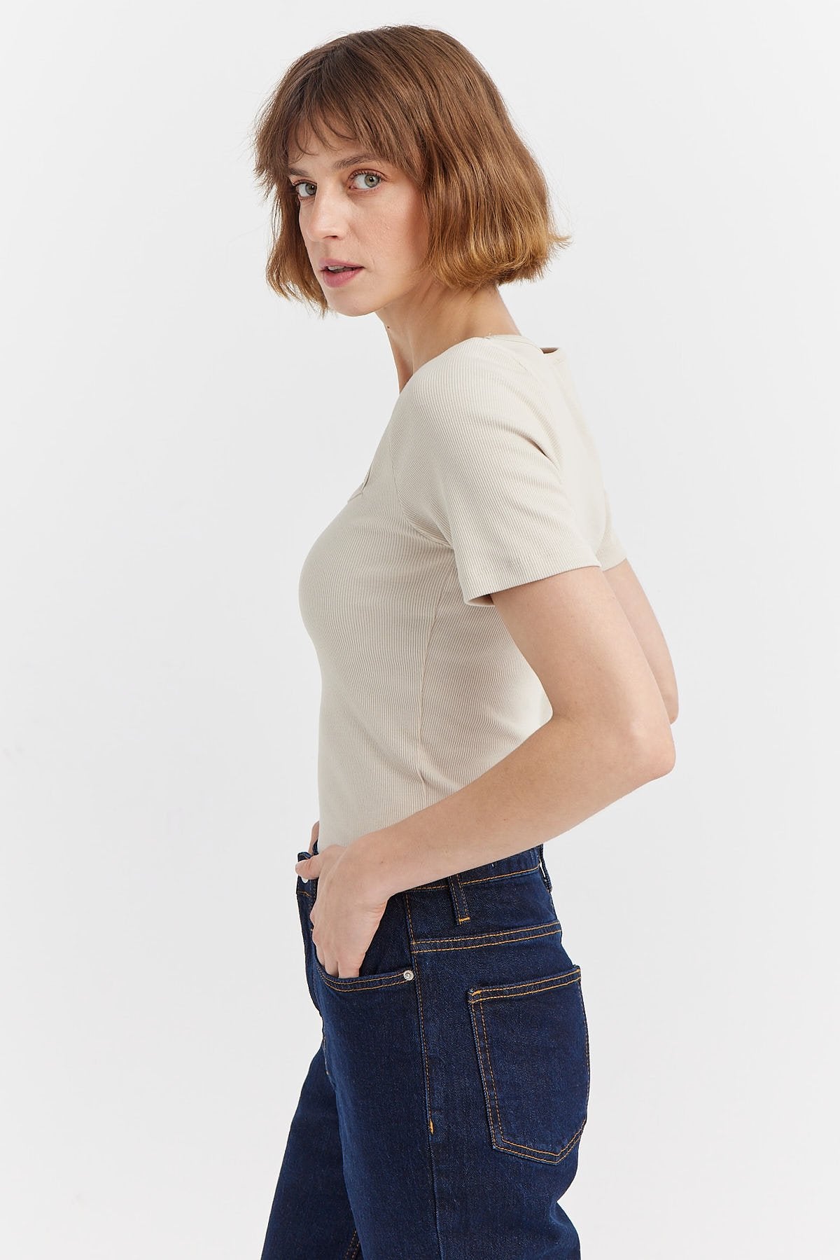 Women's Square Neck Ribbed Blouse