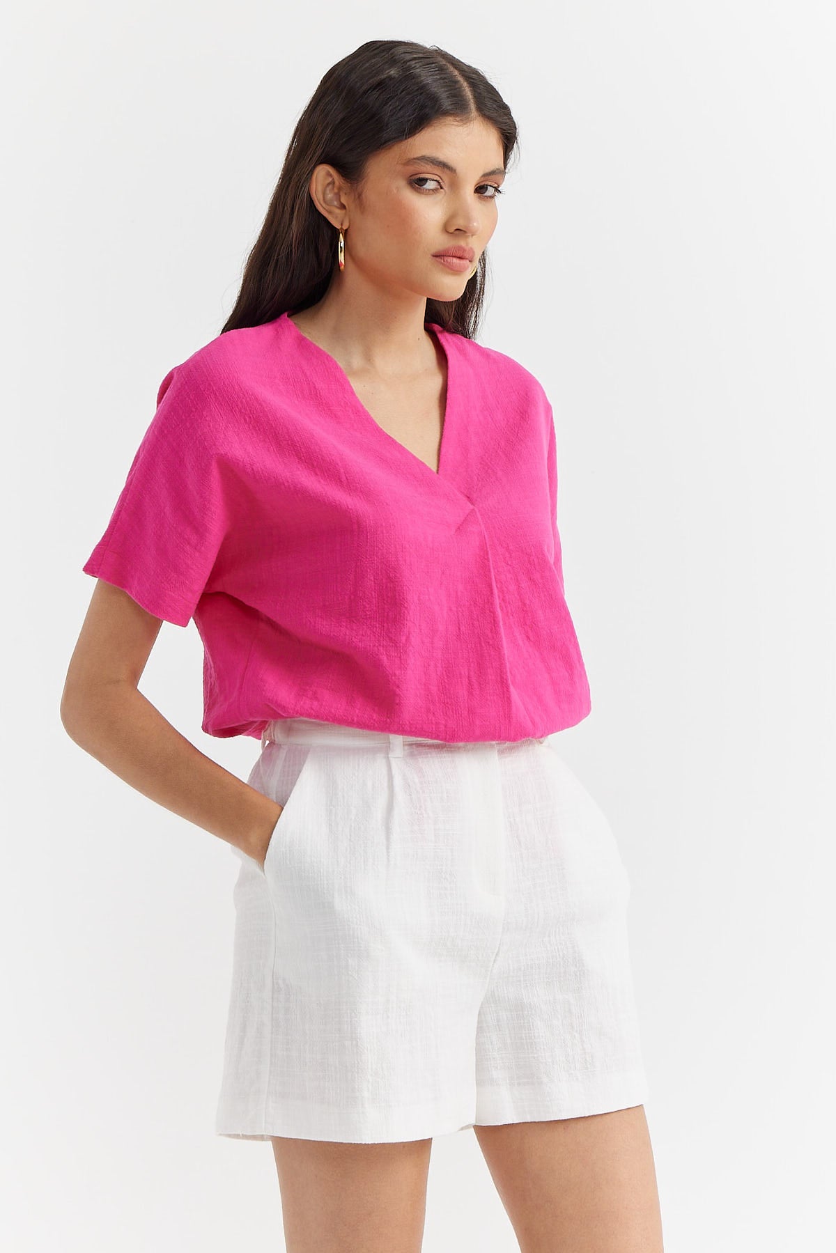Women's V-Neck Cotton Blouse