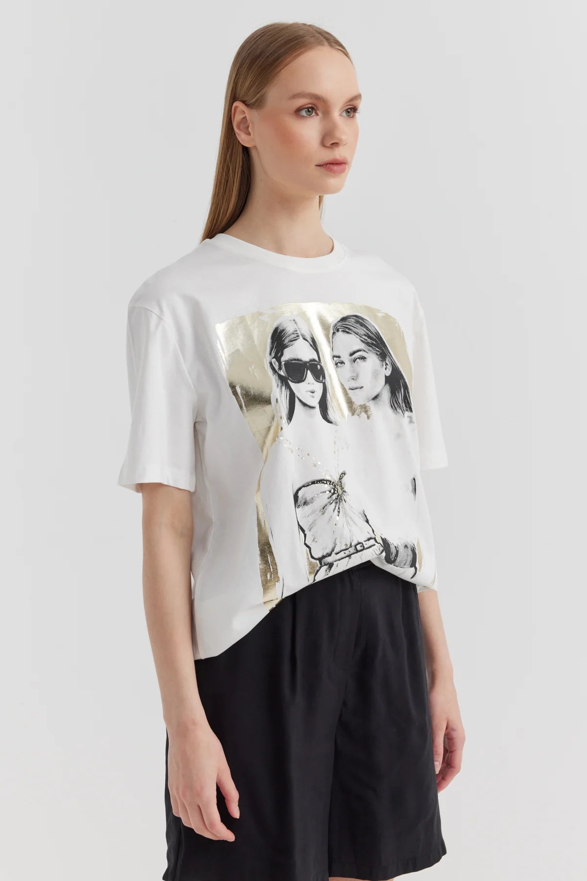 Kadın Parlak  Baskılı T-shirt
