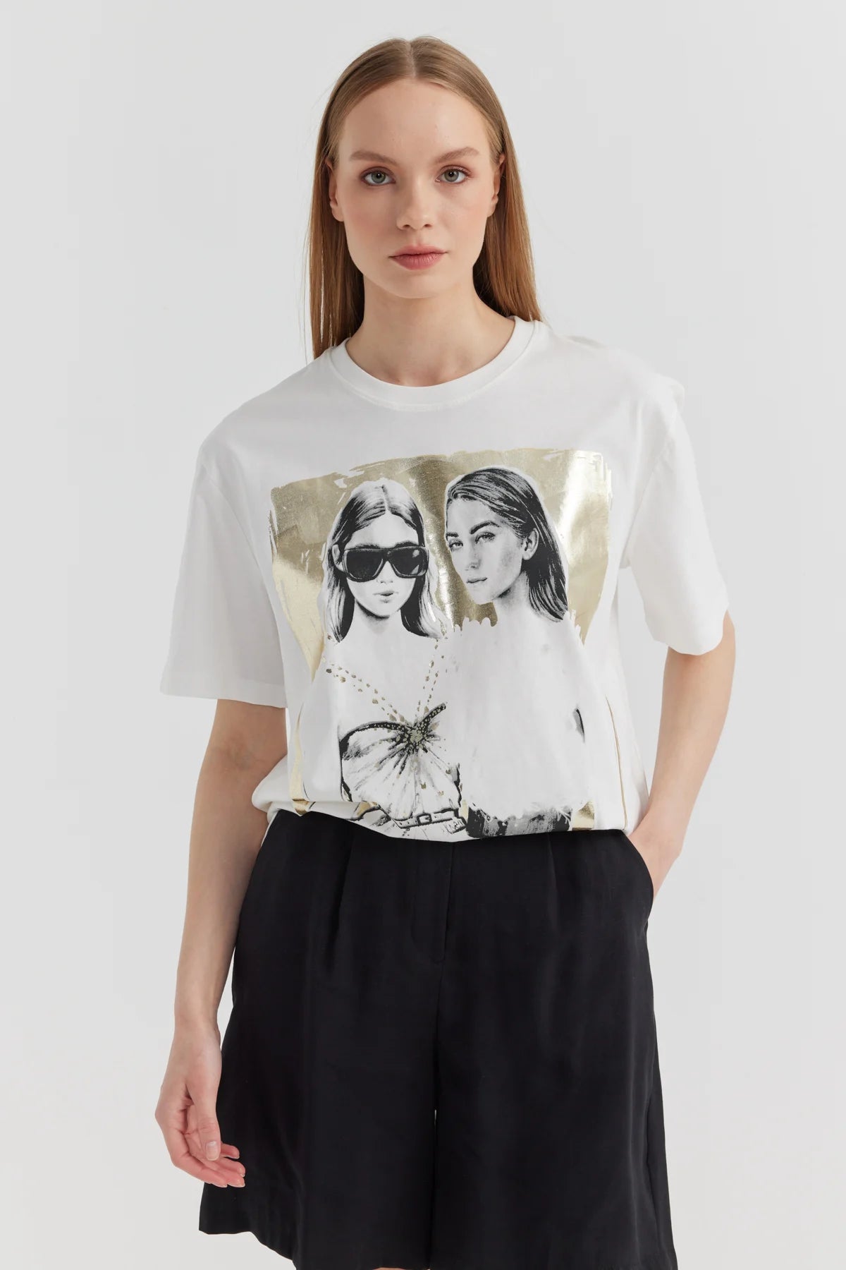 Kadın Parlak  Baskılı T-shirt