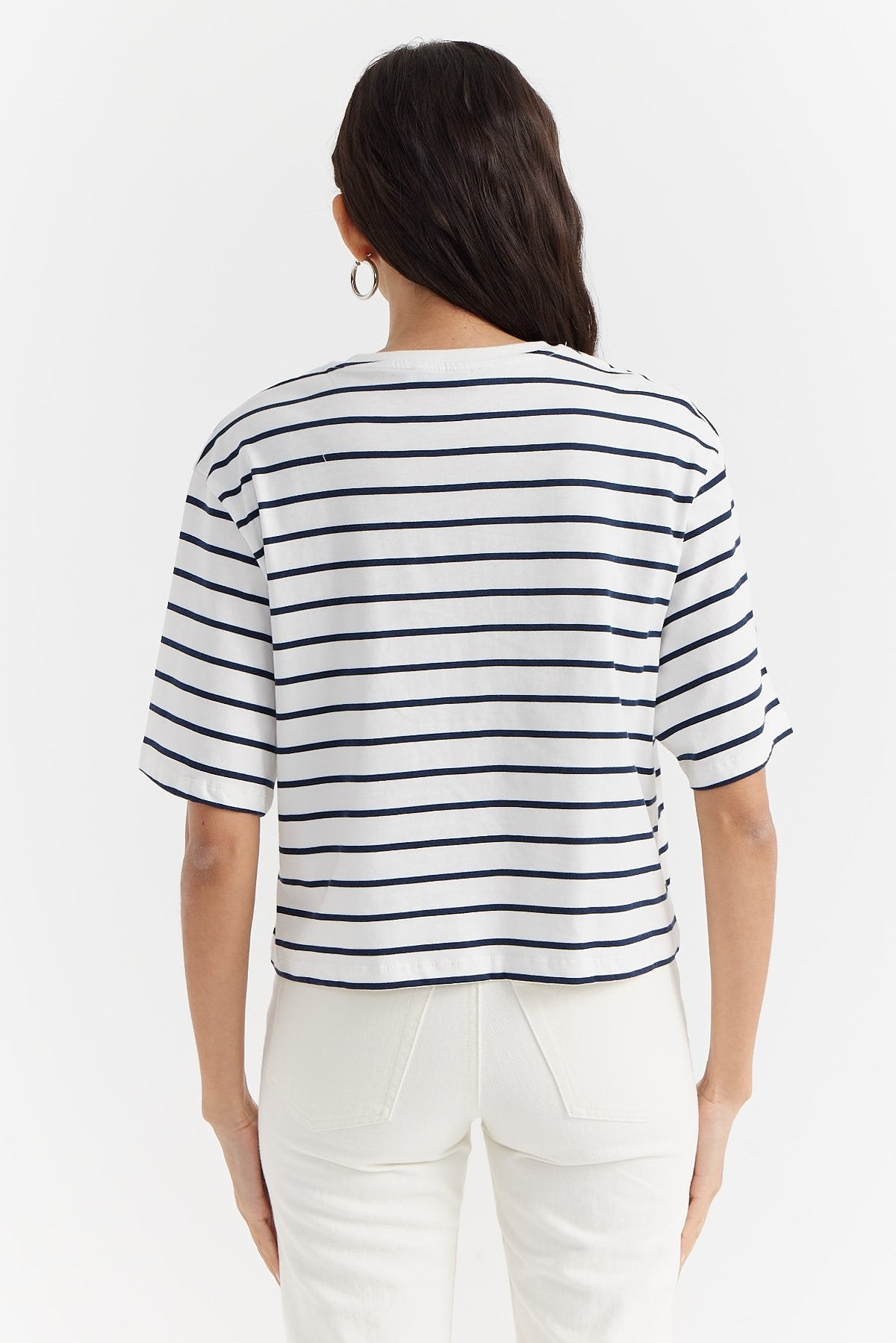Women's Striped Print Detailed T-shirt