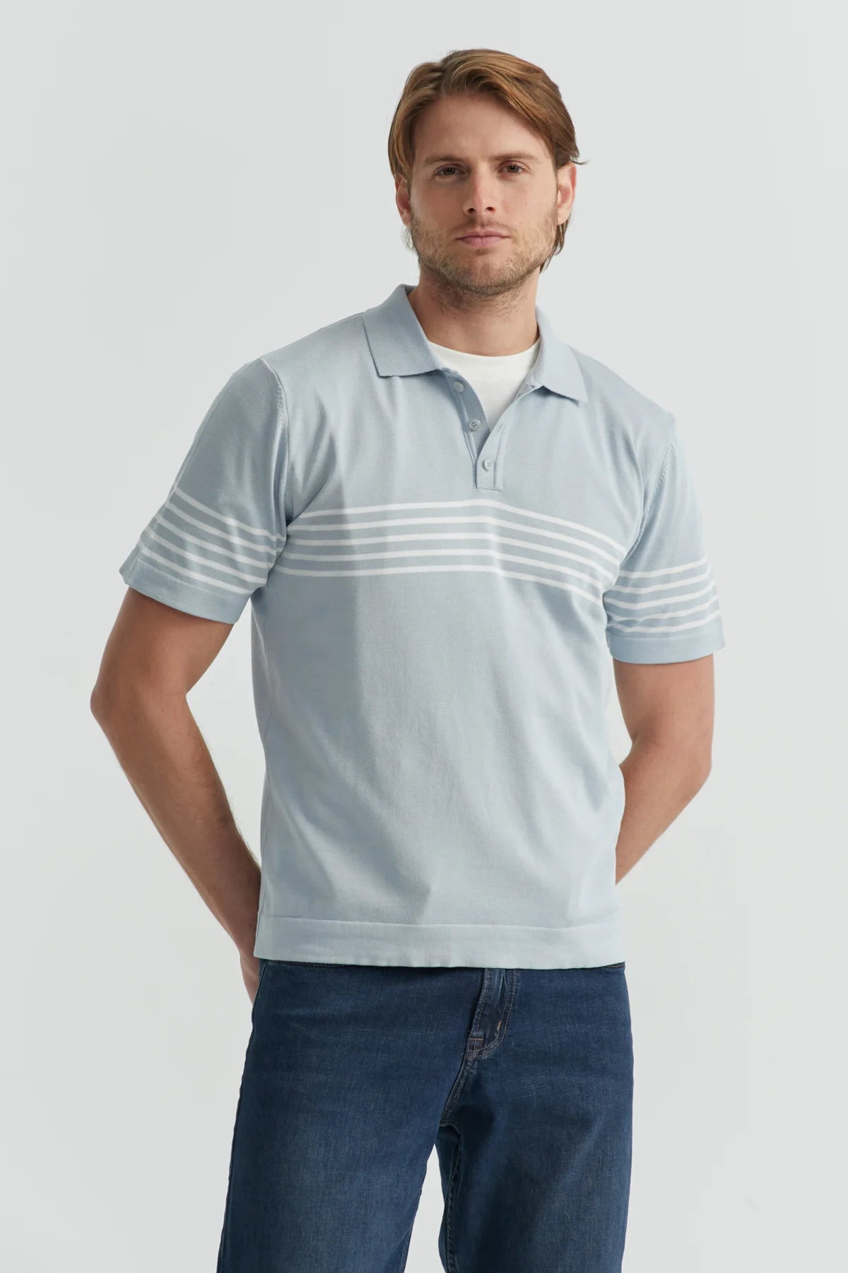 Erkek Çizgili Polo Yaka Triko T-shirt