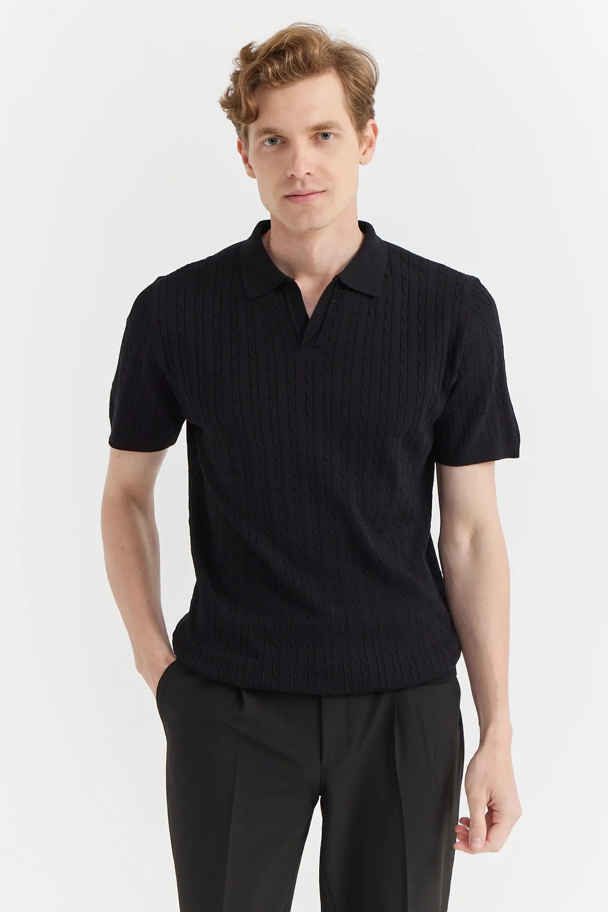 Erkek Fitilli Polo Yaka T-shirt