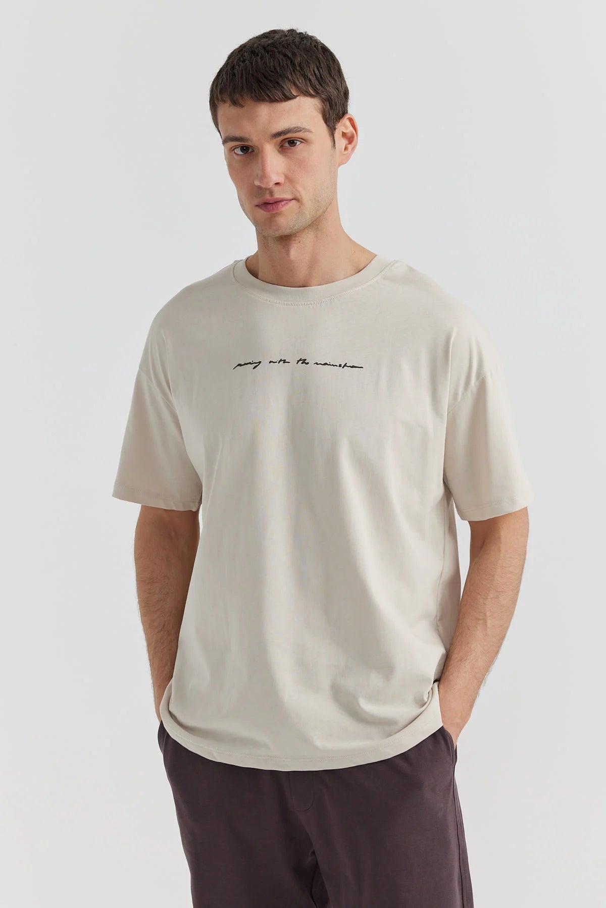 Erkek Bisiklet Yaka Baskılı T-shirt