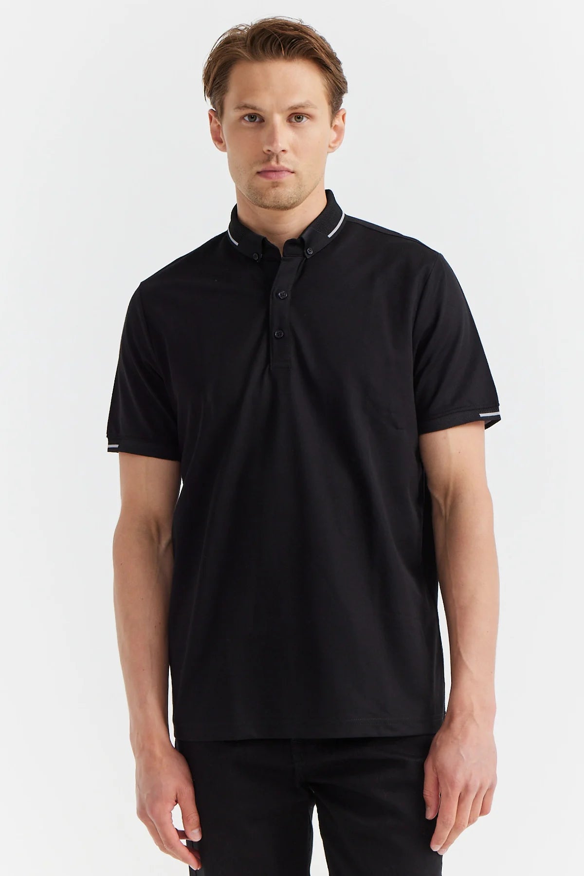 Erkek Polo Yaka Kol Ve Yaka Detaylı T-shirt