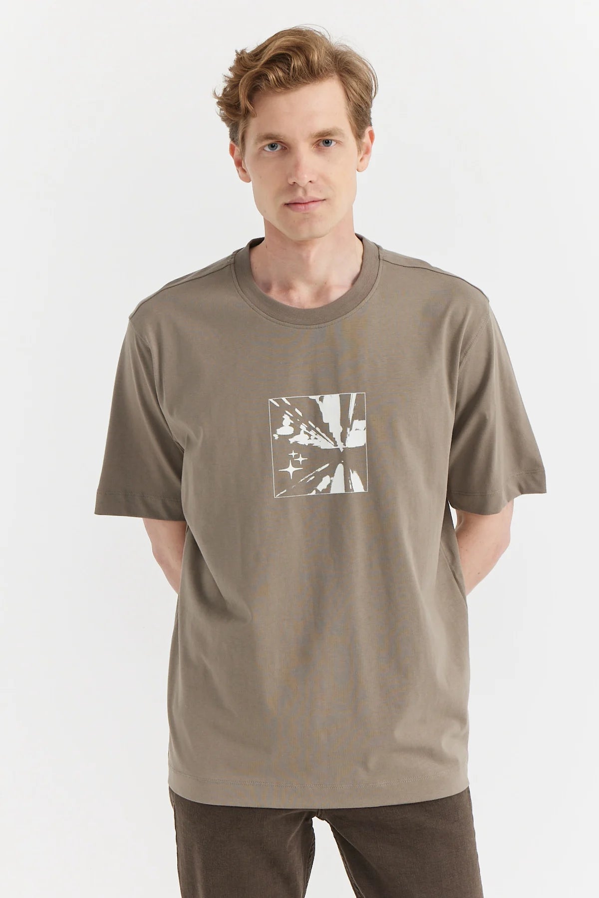 Erkek Bisiklet Yaka Arka Ve Ön  Baskılı T-shirt