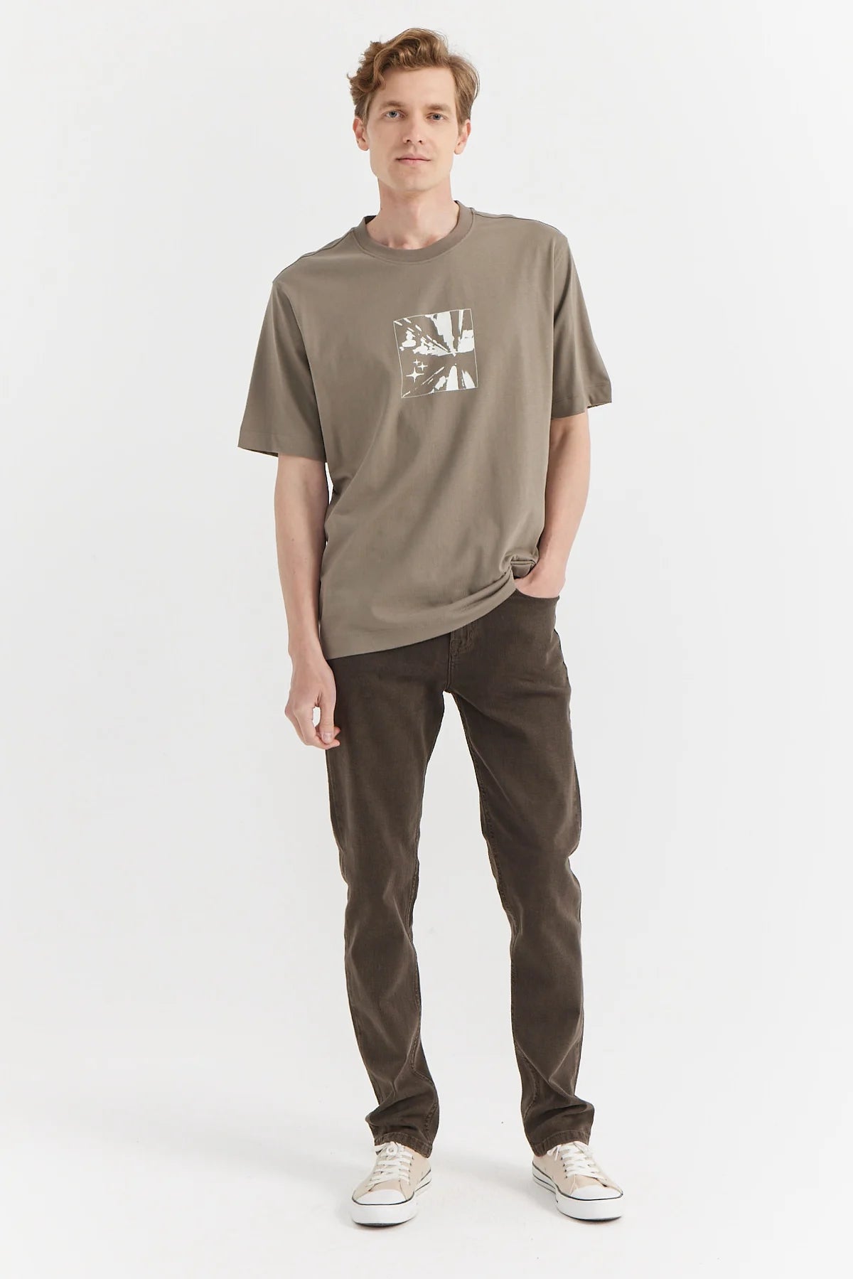 Erkek Bisiklet Yaka Arka Ve Ön  Baskılı T-shirt
