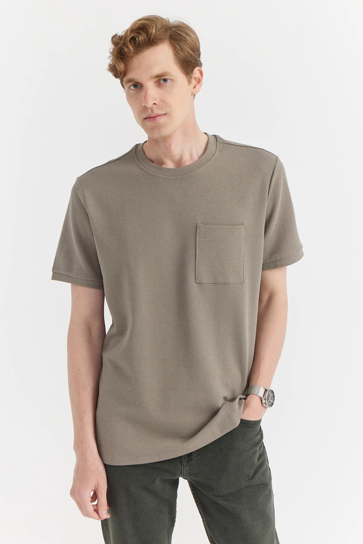 Erkek Cep Detaylı Dokulu T-shirt