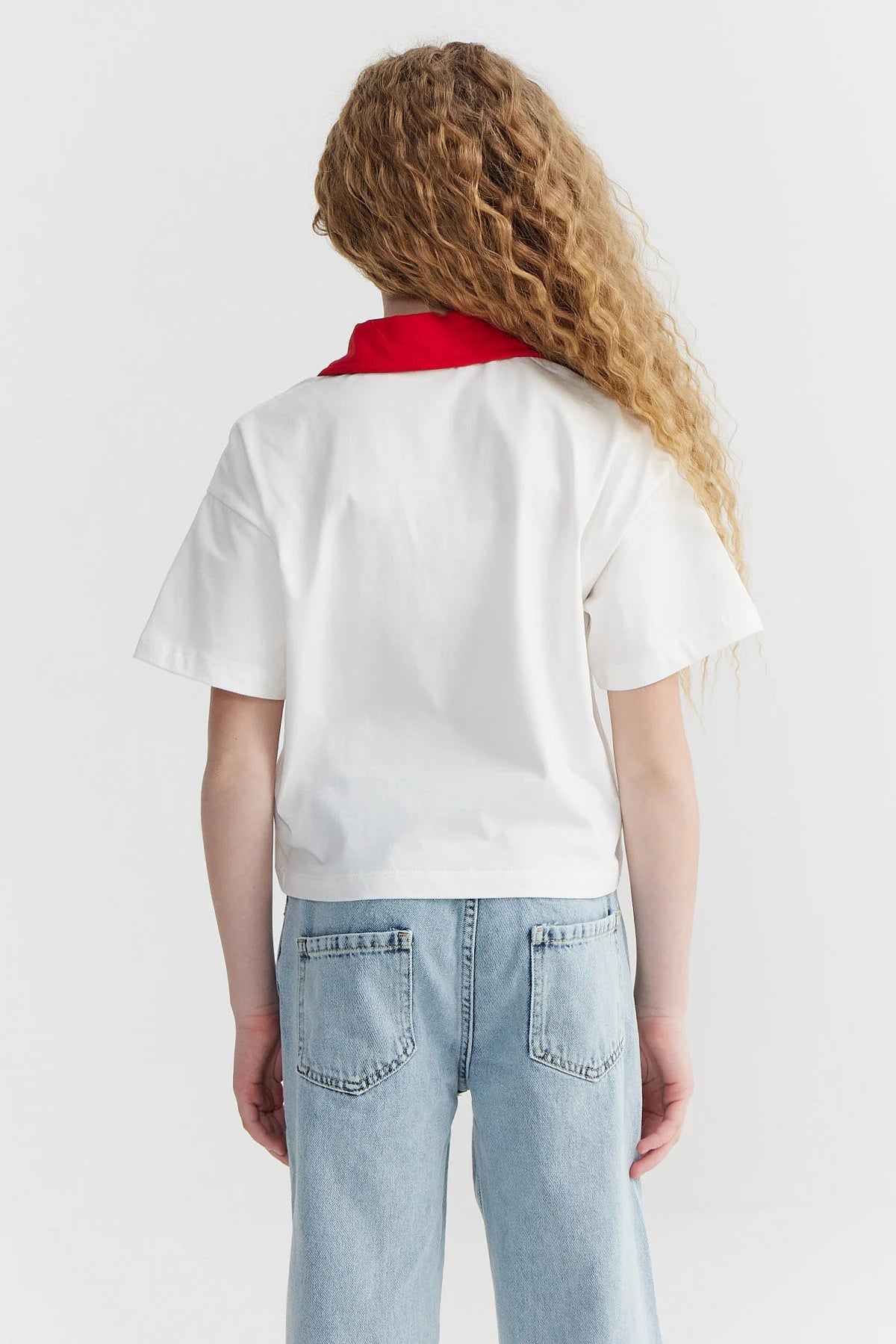 Kız Çocuk Yaka Detaylı Baskılı T-shirt