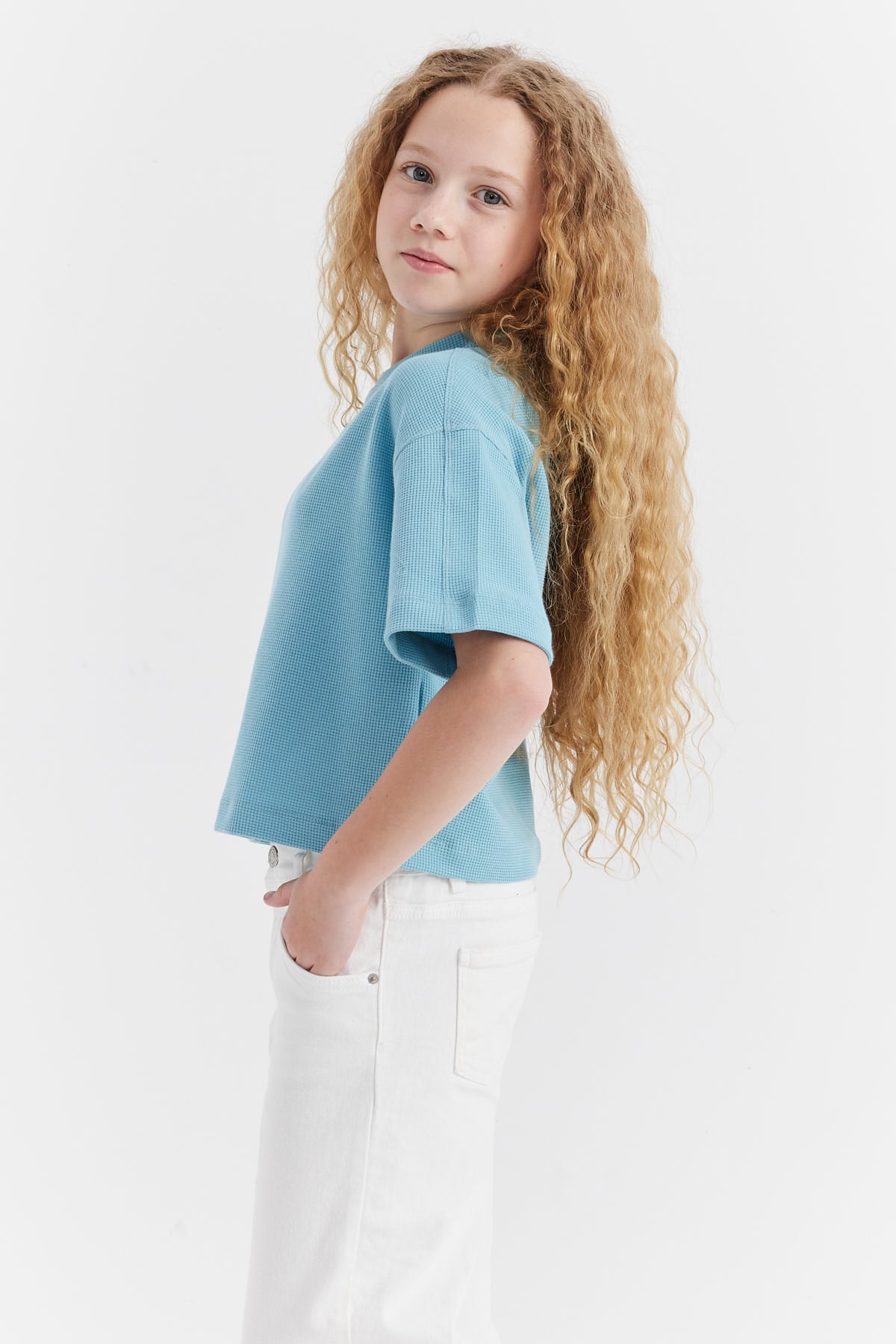 Girl's Waffle Fabric T-shirt