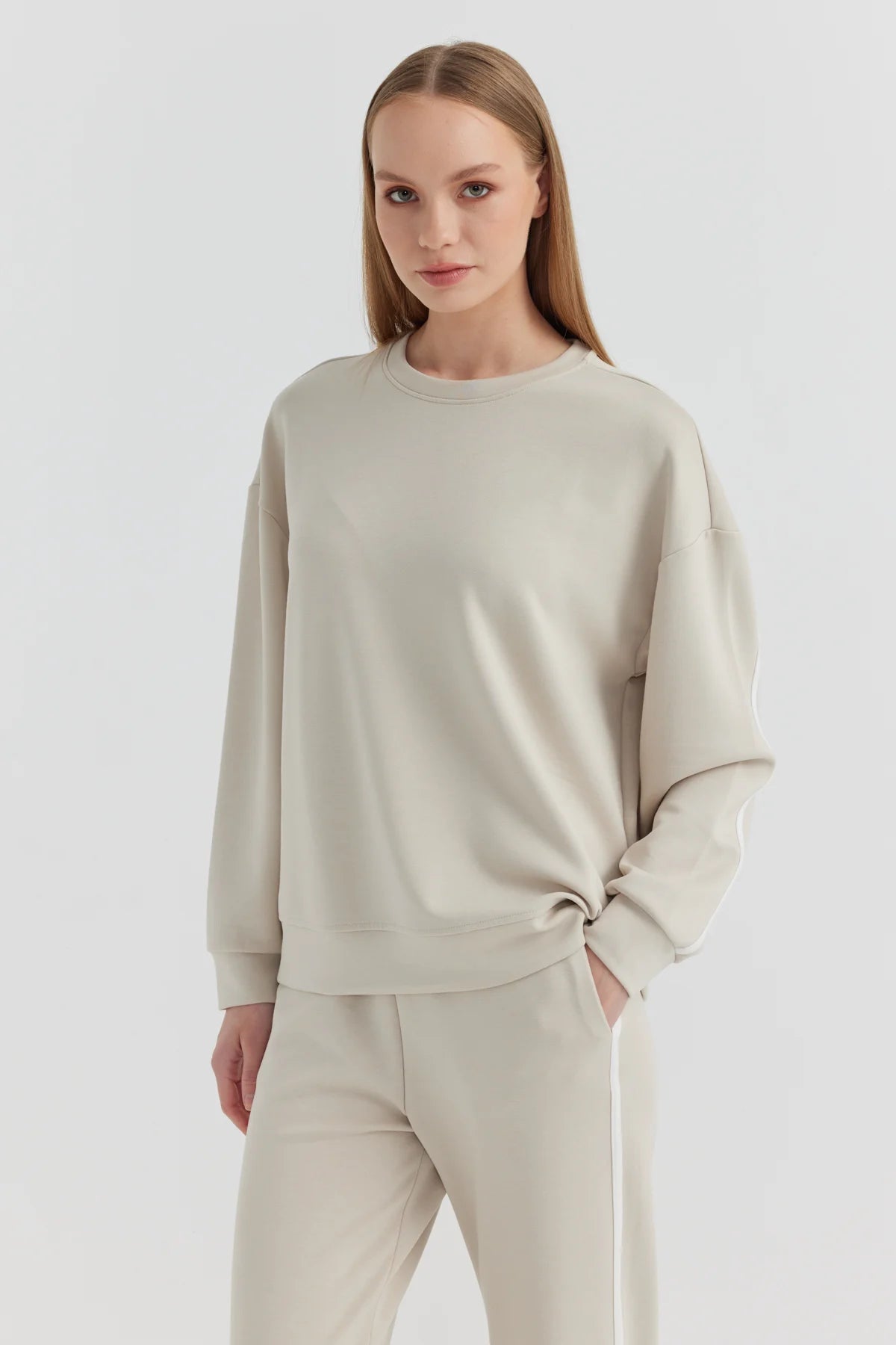 Kadın Şerit Detaylı Sweat Üst