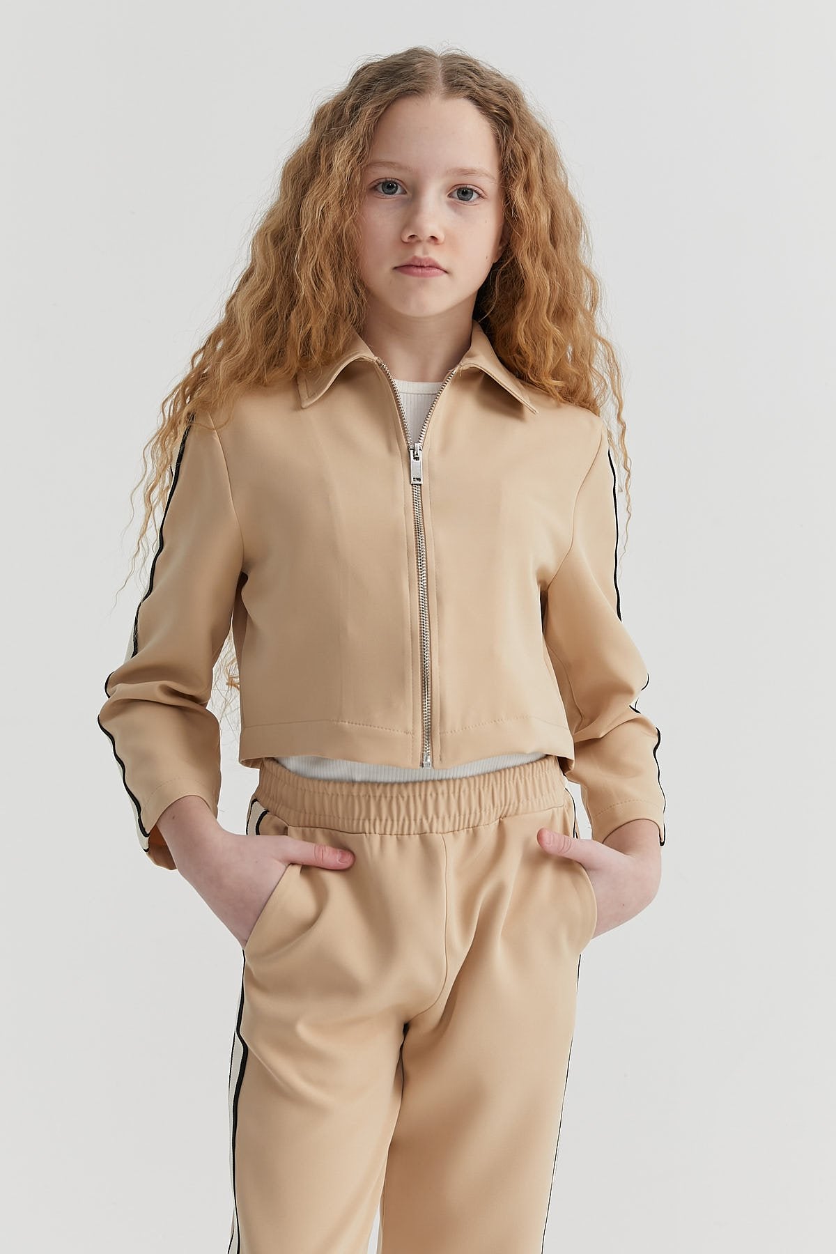 Girl's Short Front Zippered Sweat Top