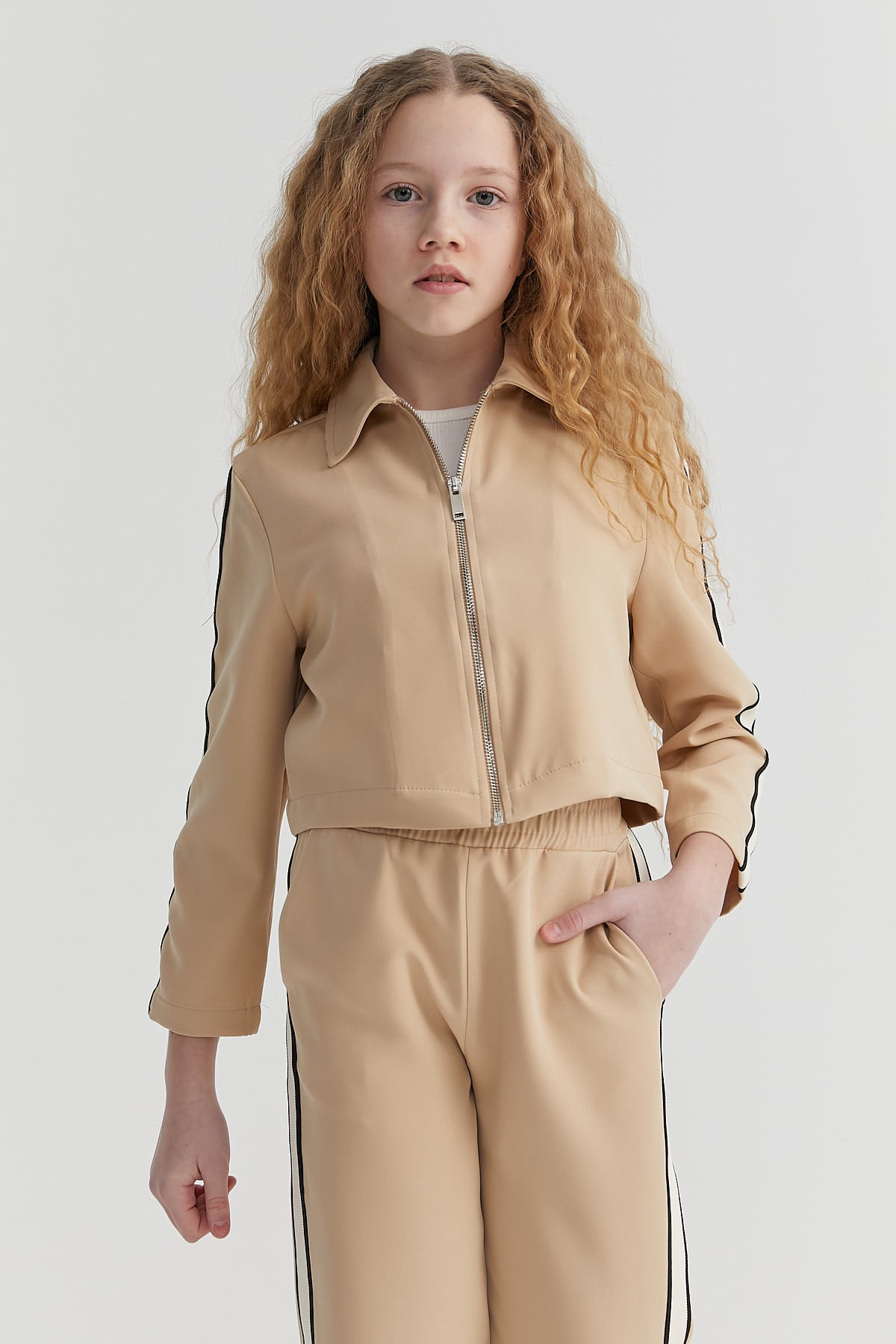 Girl's Short Front Zippered Sweat Top