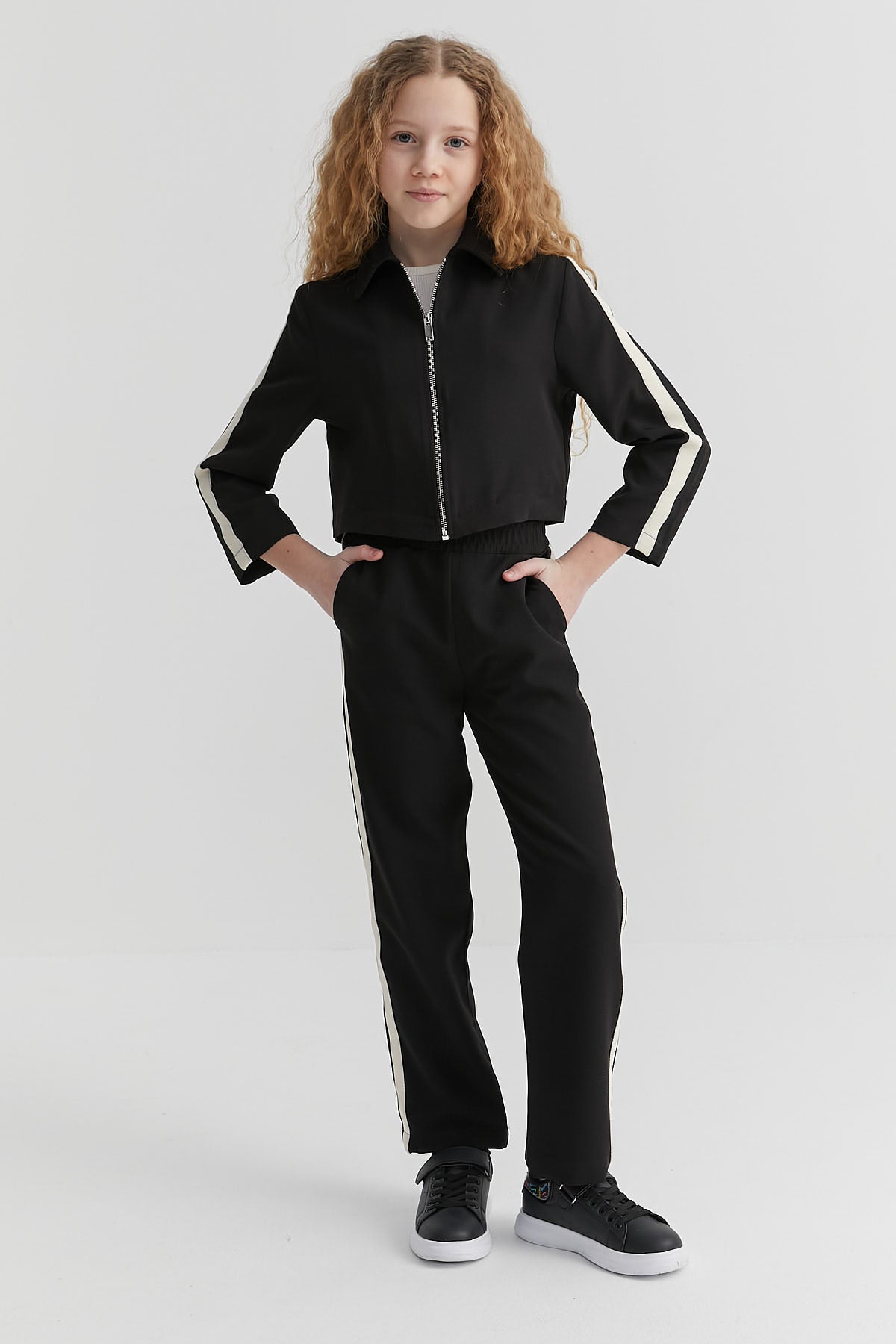 Girl's Short Front Zippered Sweat Top
