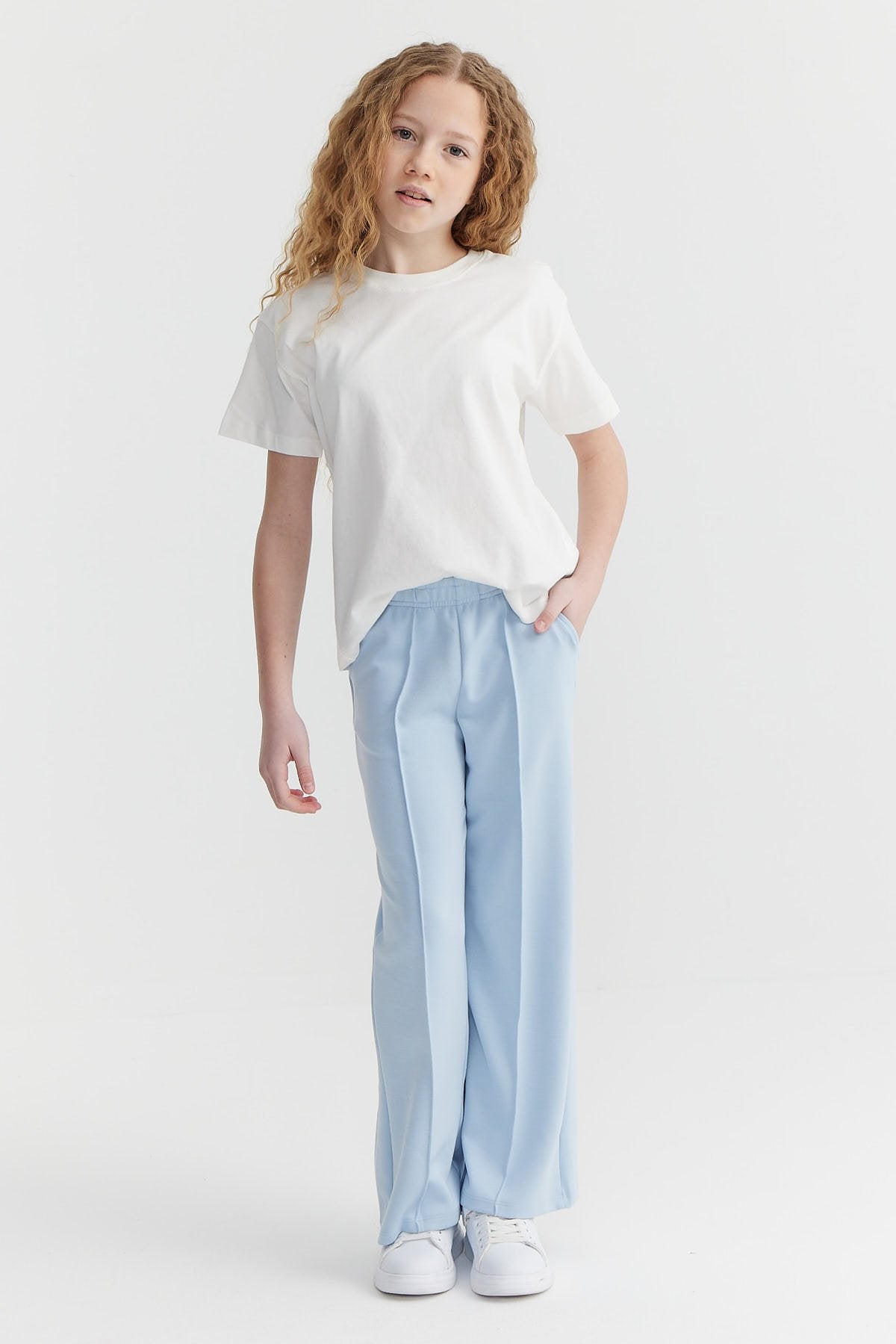 Girl's Elastic Waist Front Stitched Sweat Bottom