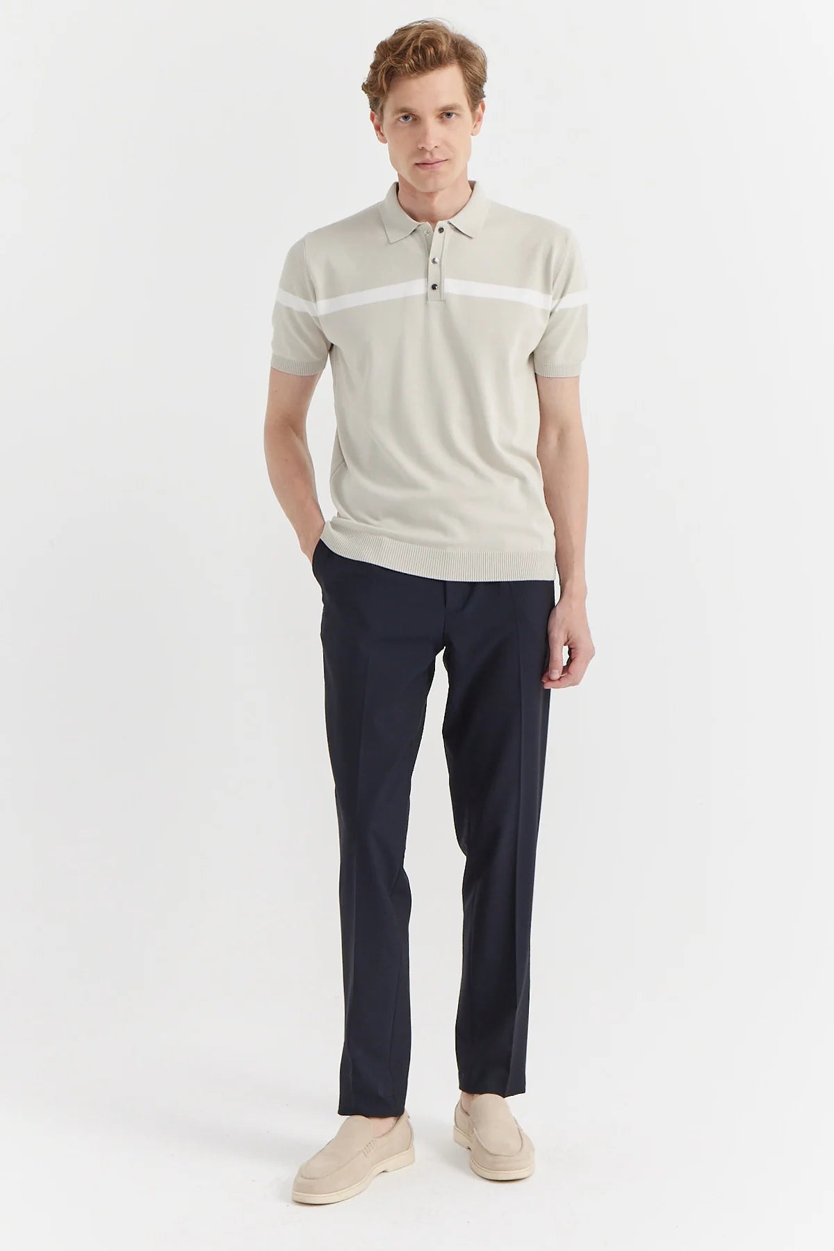 Erkek Polo Yaka Çizgili Triko T-shirt