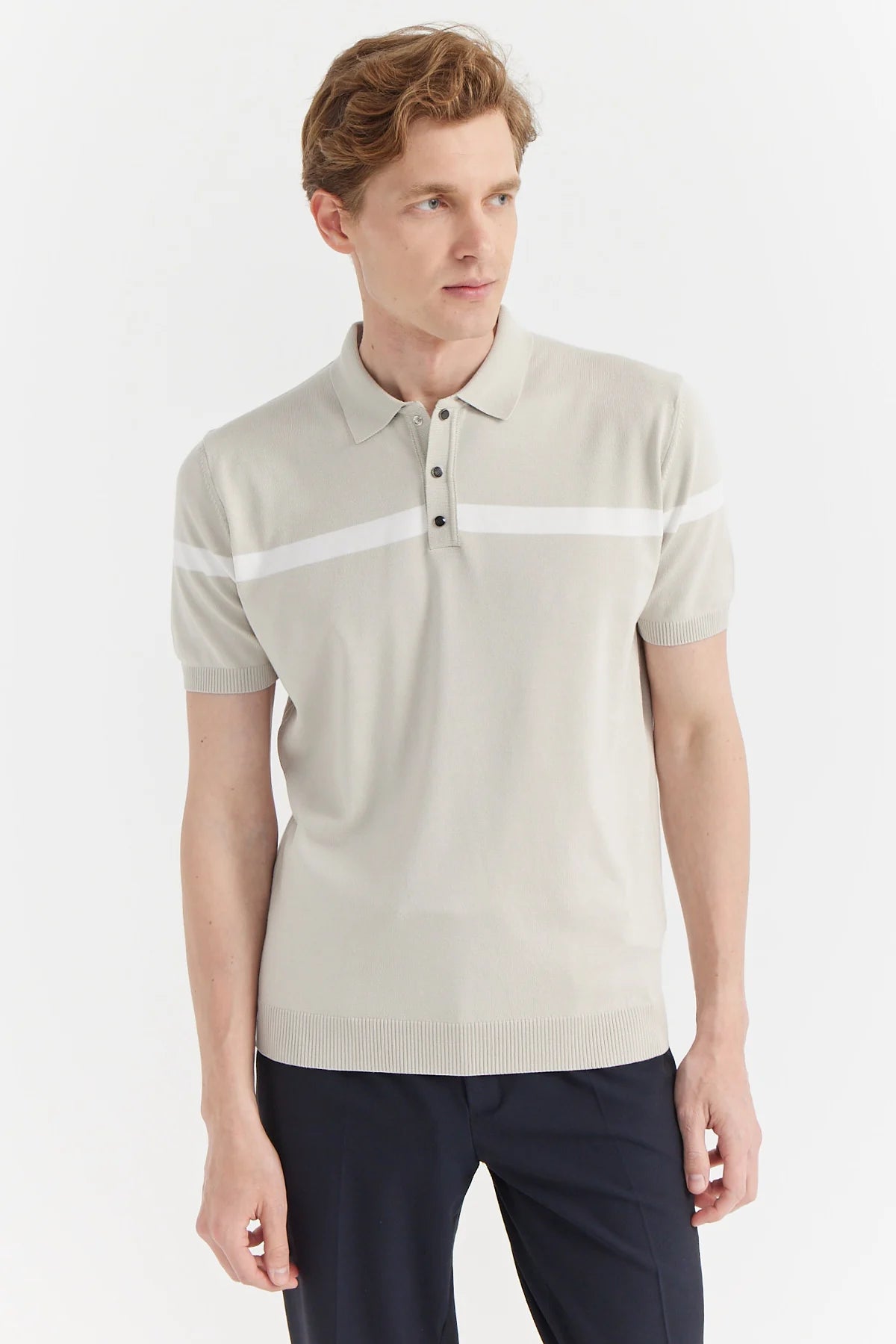 Erkek Polo Yaka Çizgili Triko T-shirt