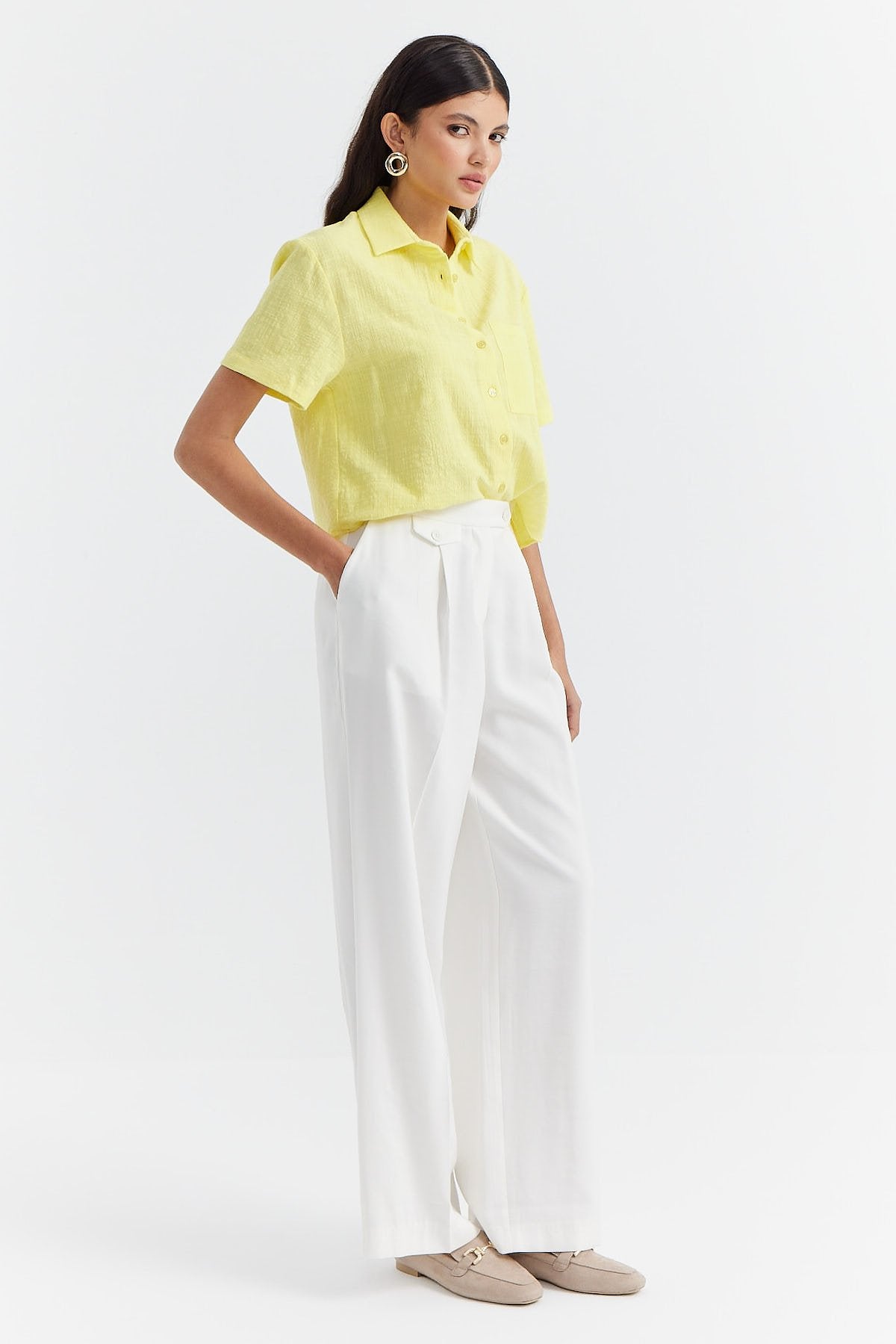 Women's Button Detailed Wide Leg Trousers