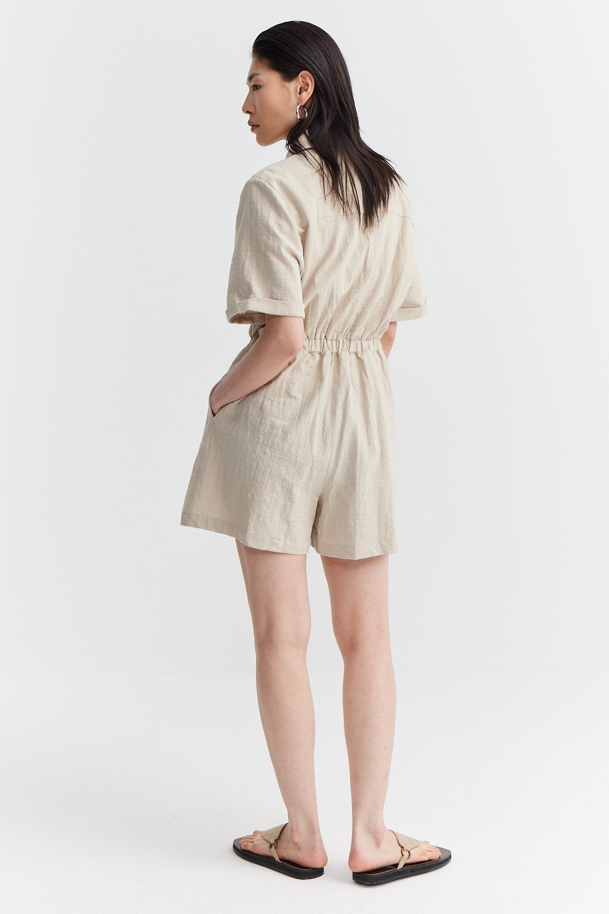 Women's Elastic Waist Textured Jumpsuit