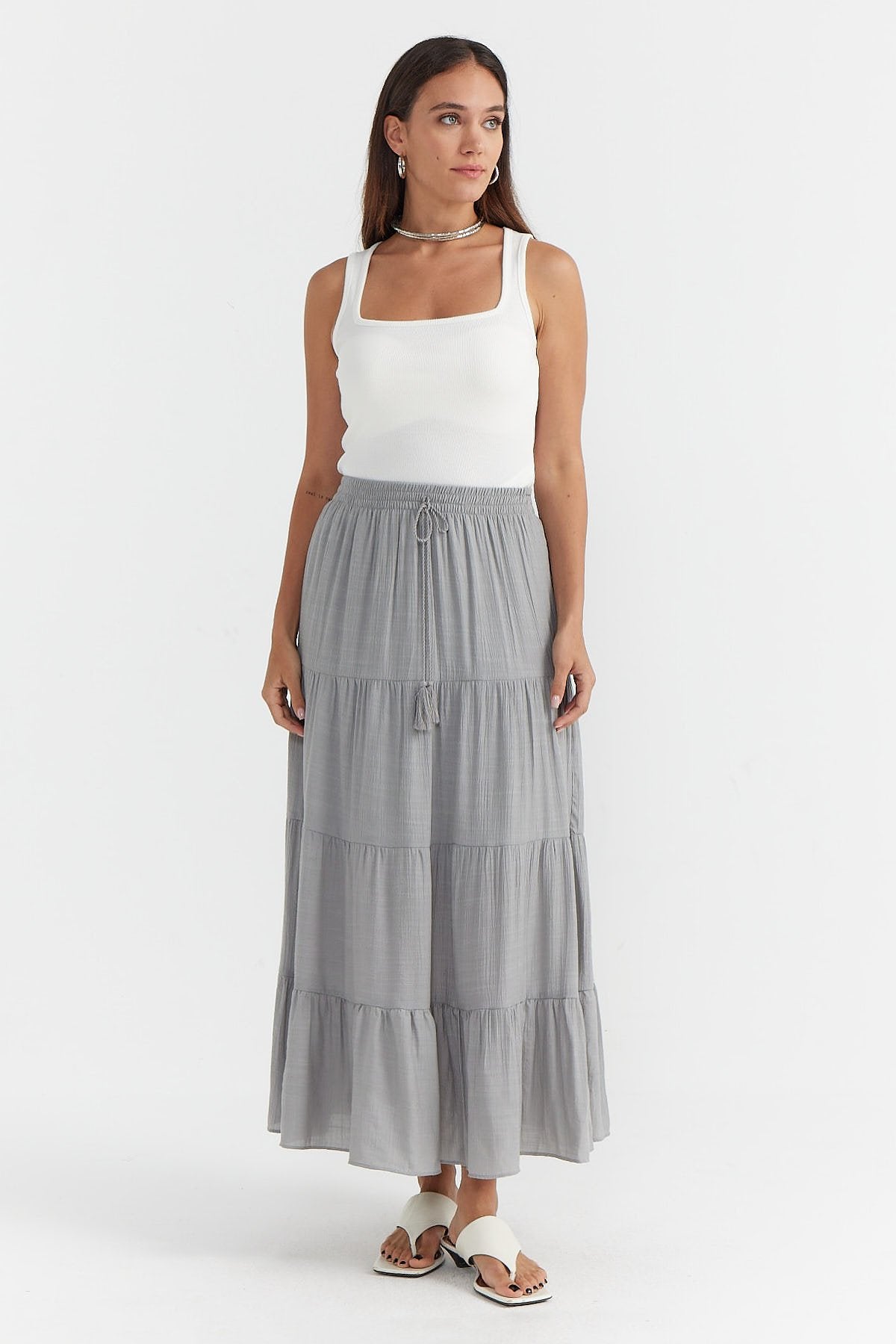 Women's Elastic Waist Long Skirt