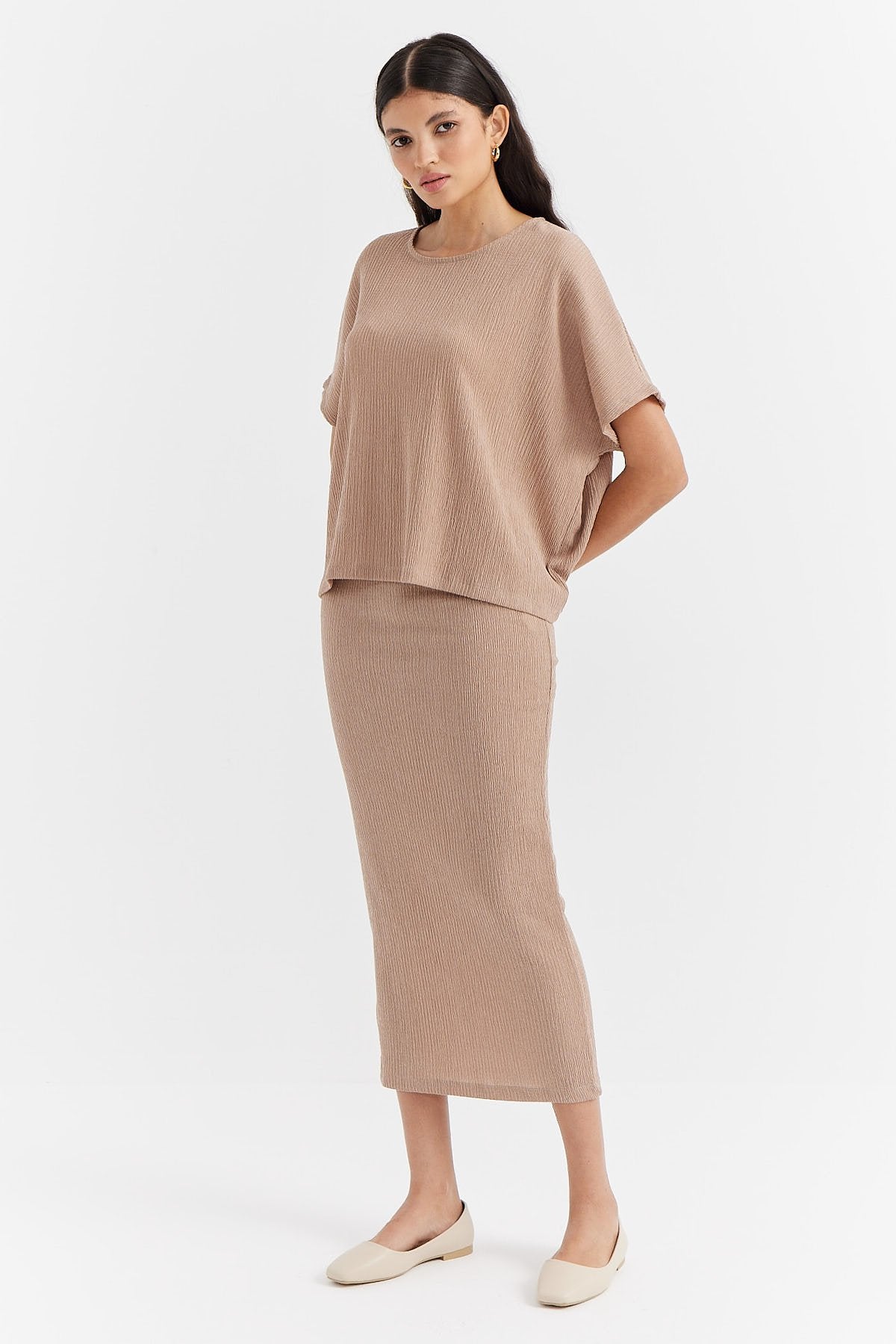 Women's Regular Waist Textured Midi Skirt