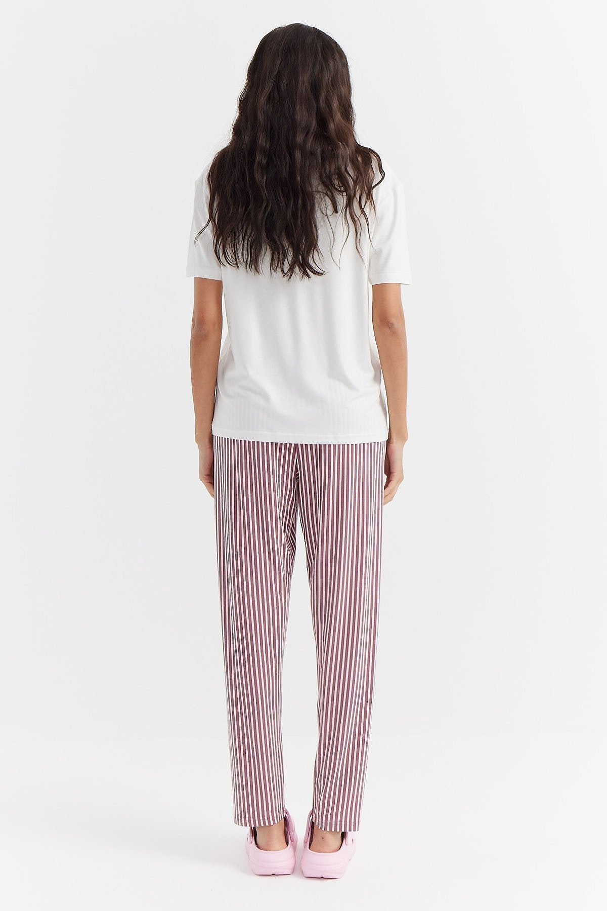 Kadın Çizgili Kısa Kollu Pijama Takımı