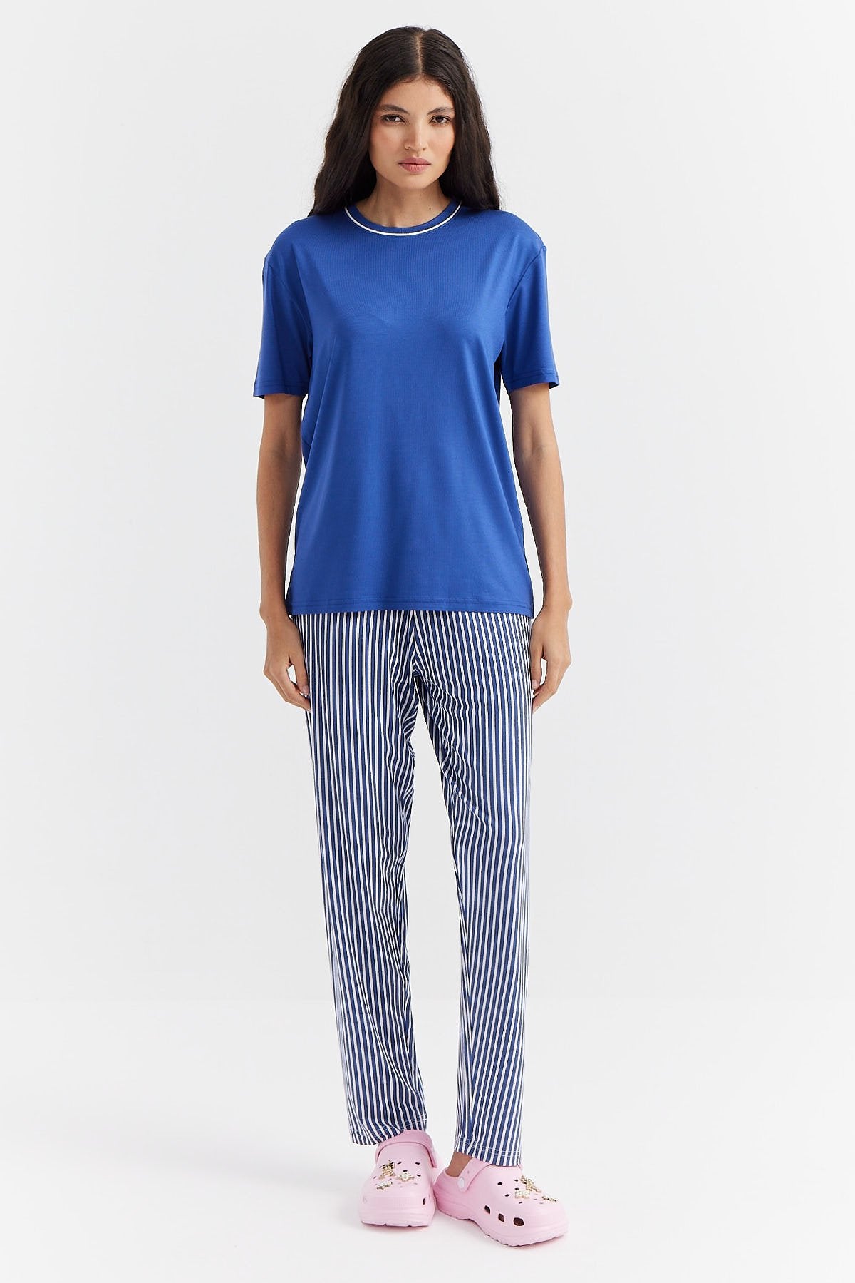 Kadın Çizgili Kısa Kollu Pijama Takımı