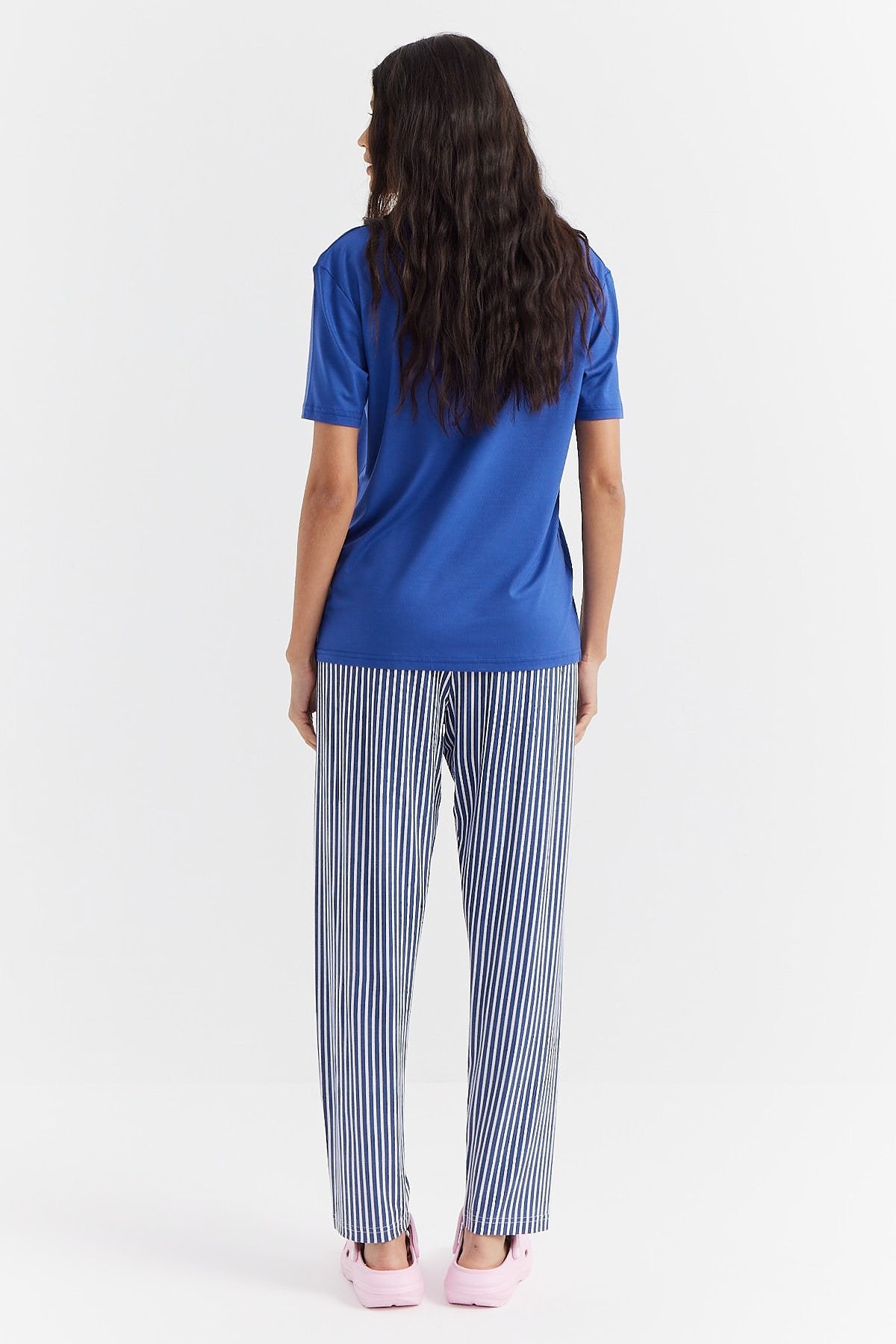 Kadın Çizgili Kısa Kollu Pijama Takımı