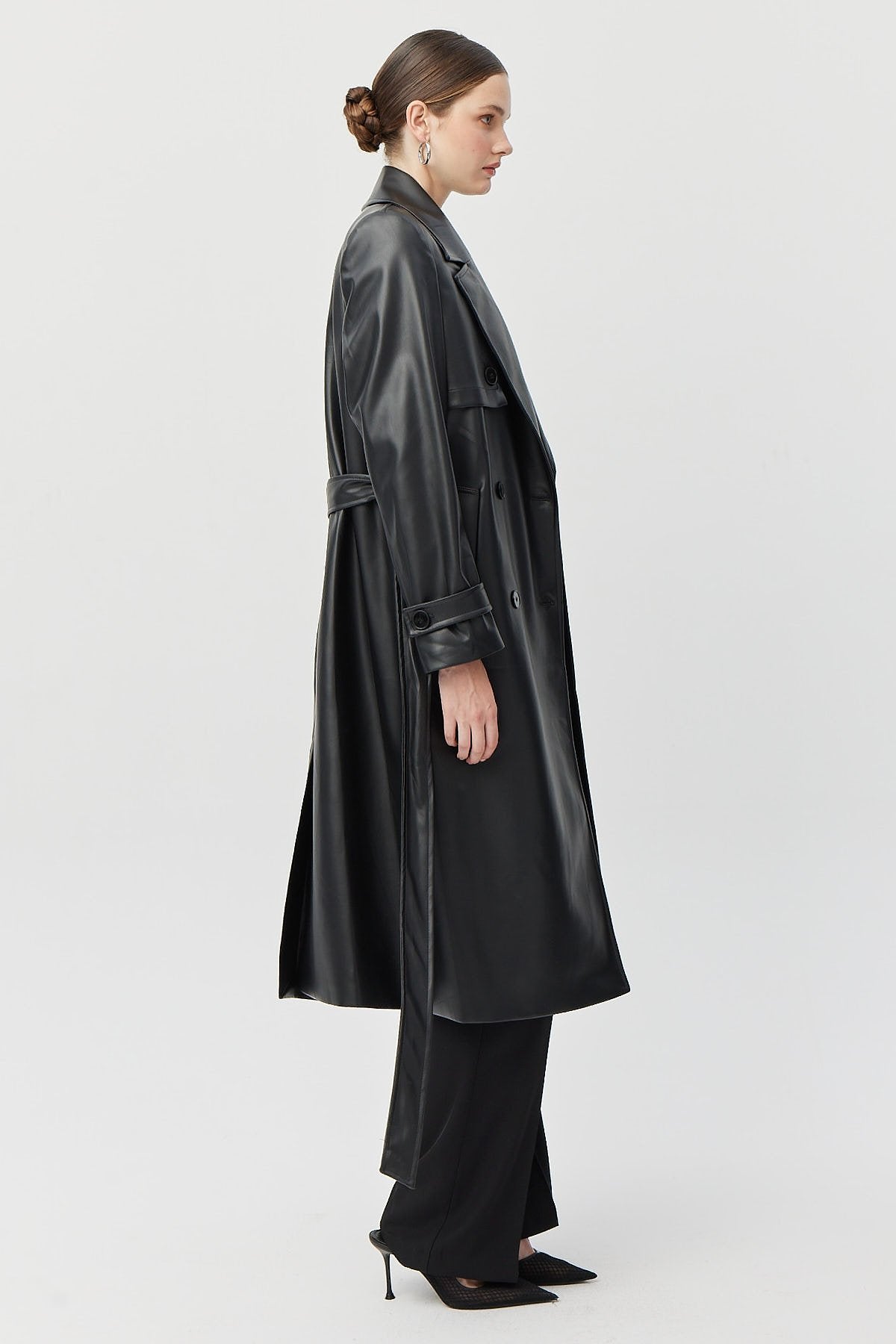 Kadın Kuşaklı Deri Trençkot