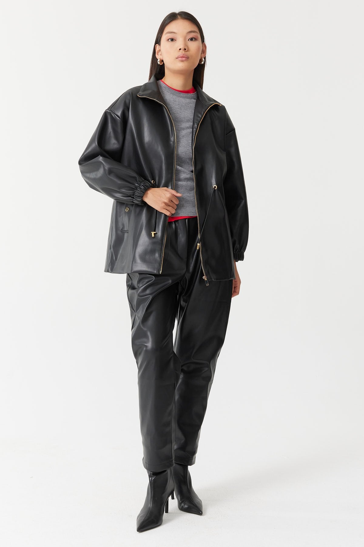 Kadın Beli Ayarlanabilir Deri Mont