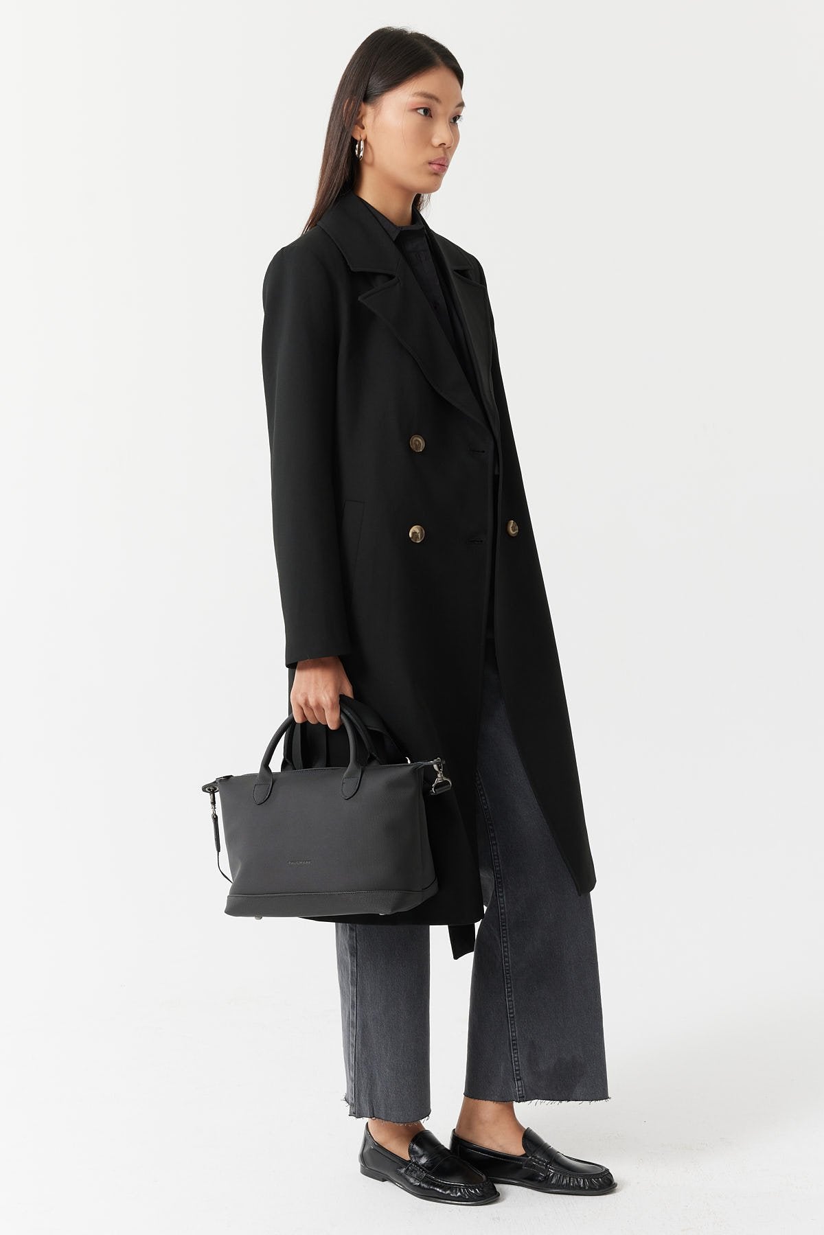 معطف نسائي طويل مزدوج الأزرار 