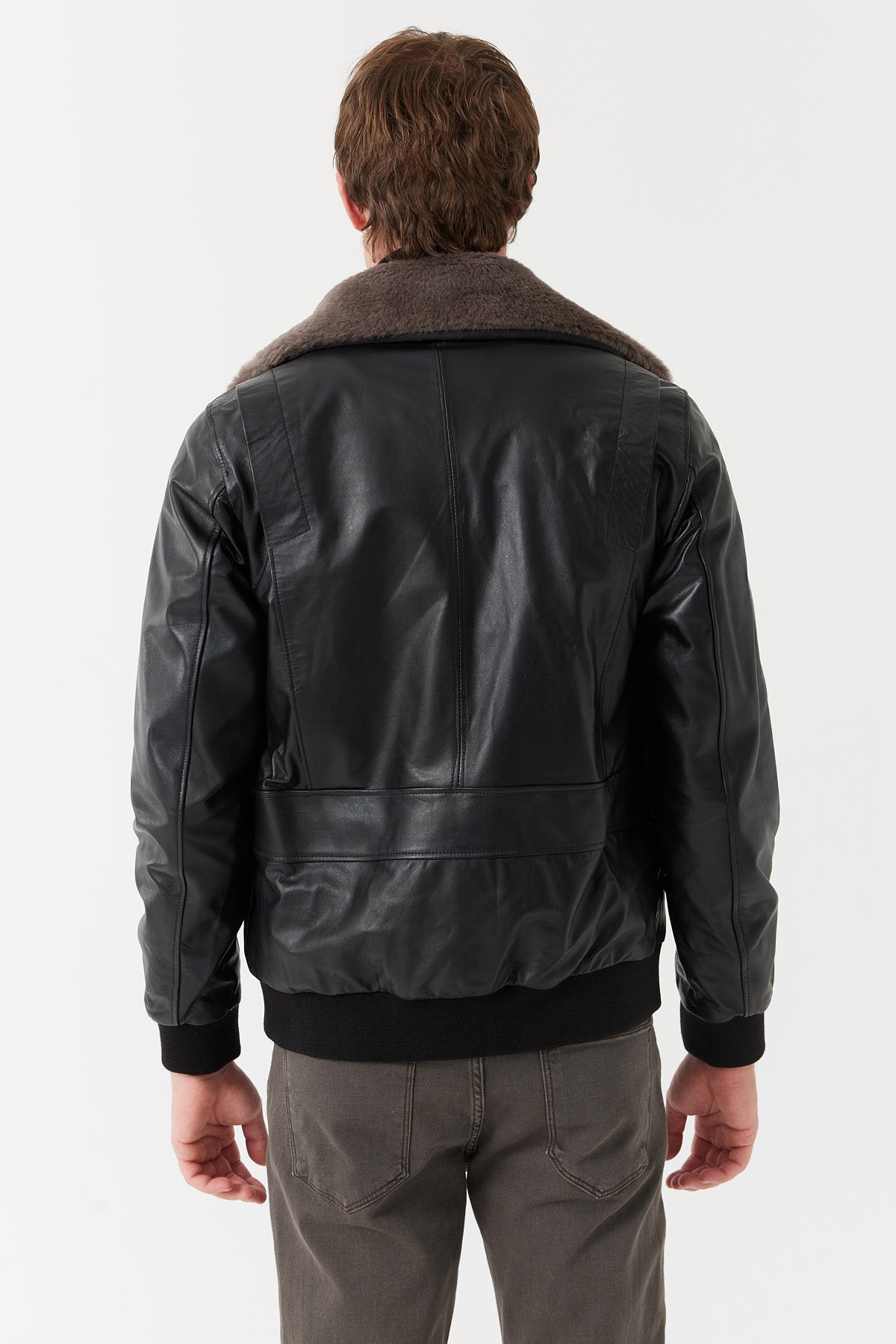 Men's Regular Collar Detailed Leather Coat