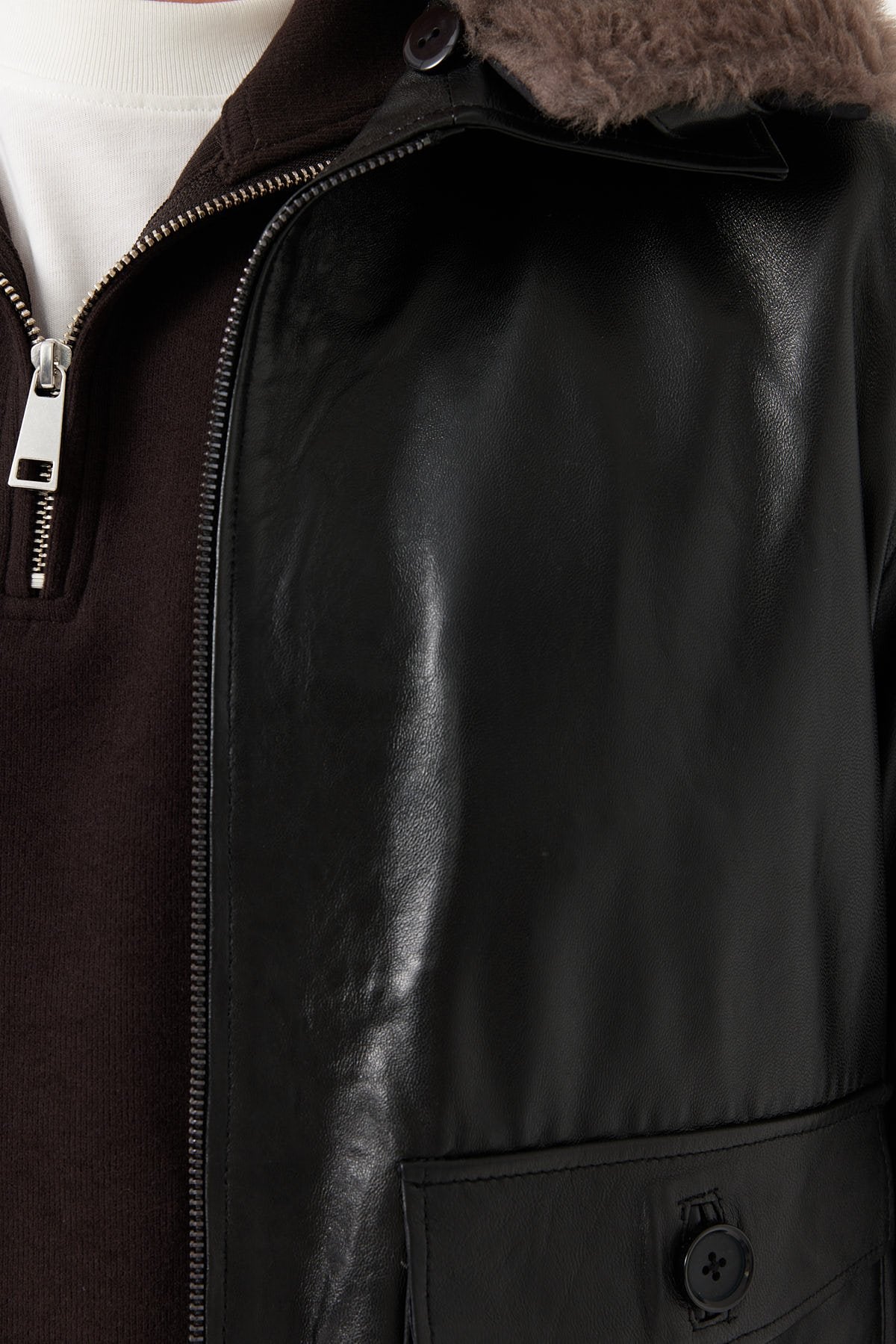 Men's Regular Collar Detailed Leather Coat