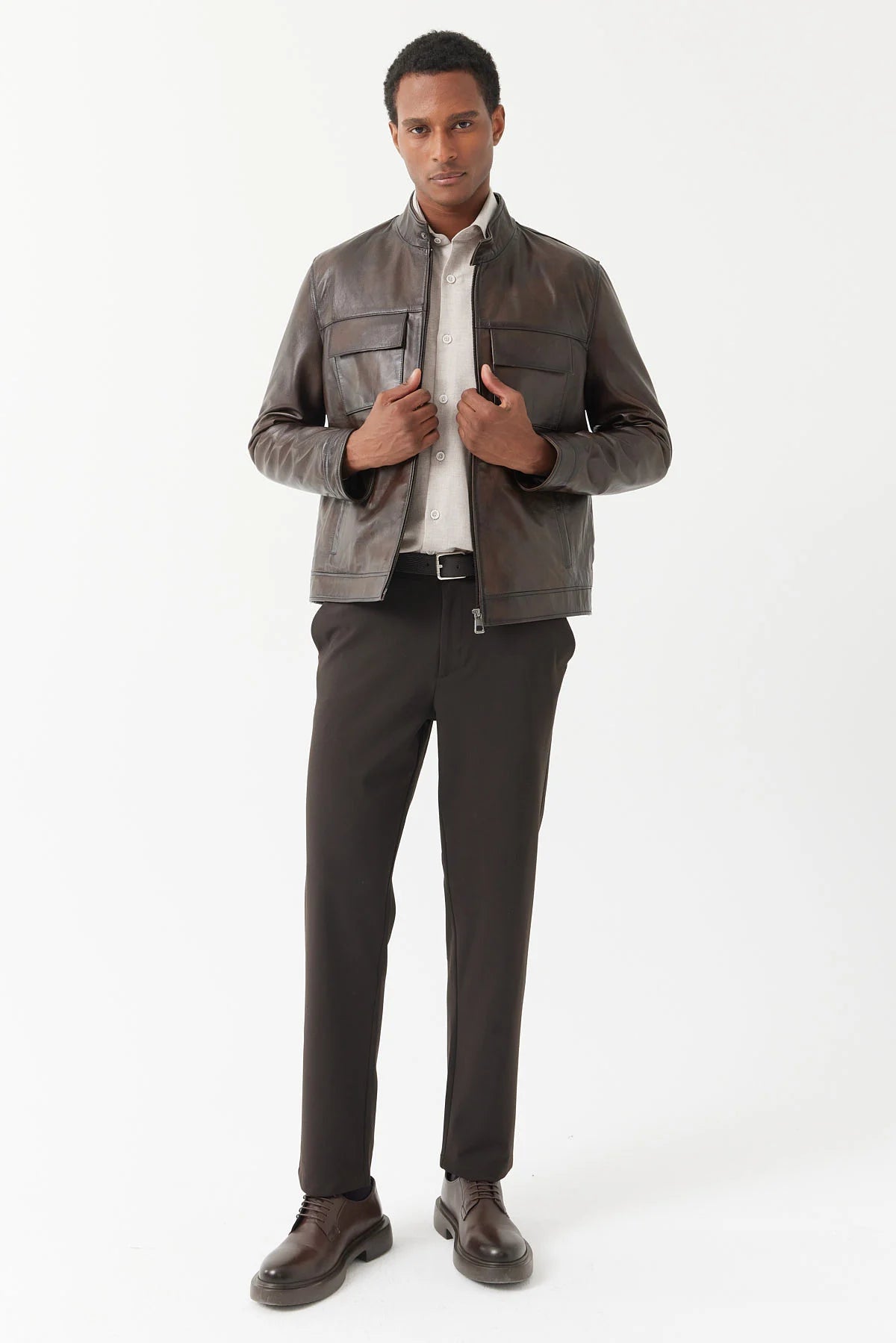 Erkek Regular Deri Mont