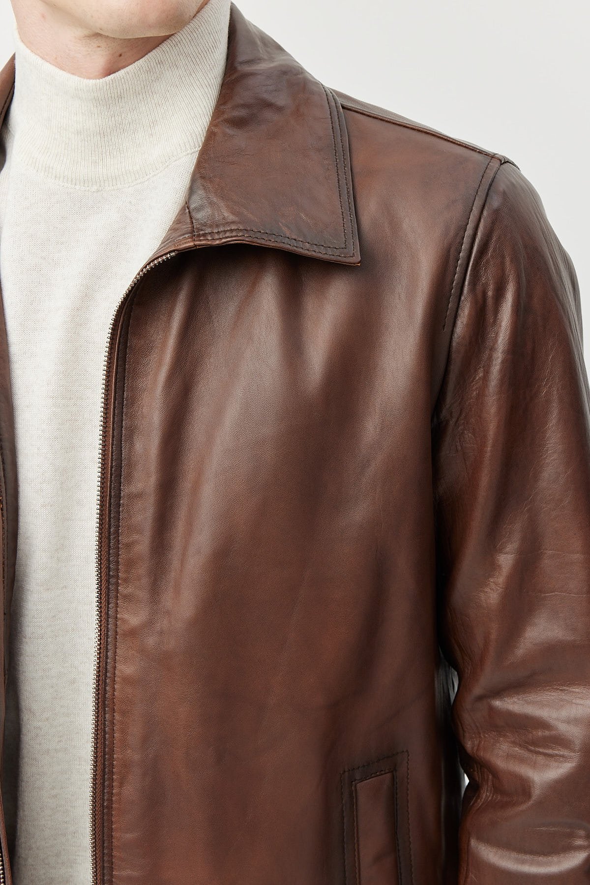 Men's Zippered Relax Fit Leather Jacket